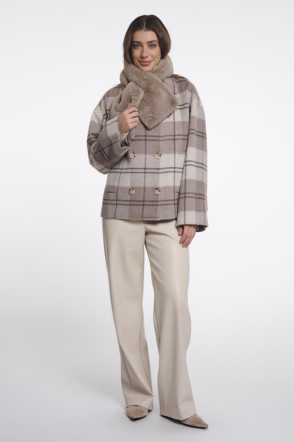 Rino & Pelle Rino & Pelle Sjaal Stip Kunstbont Beige dames