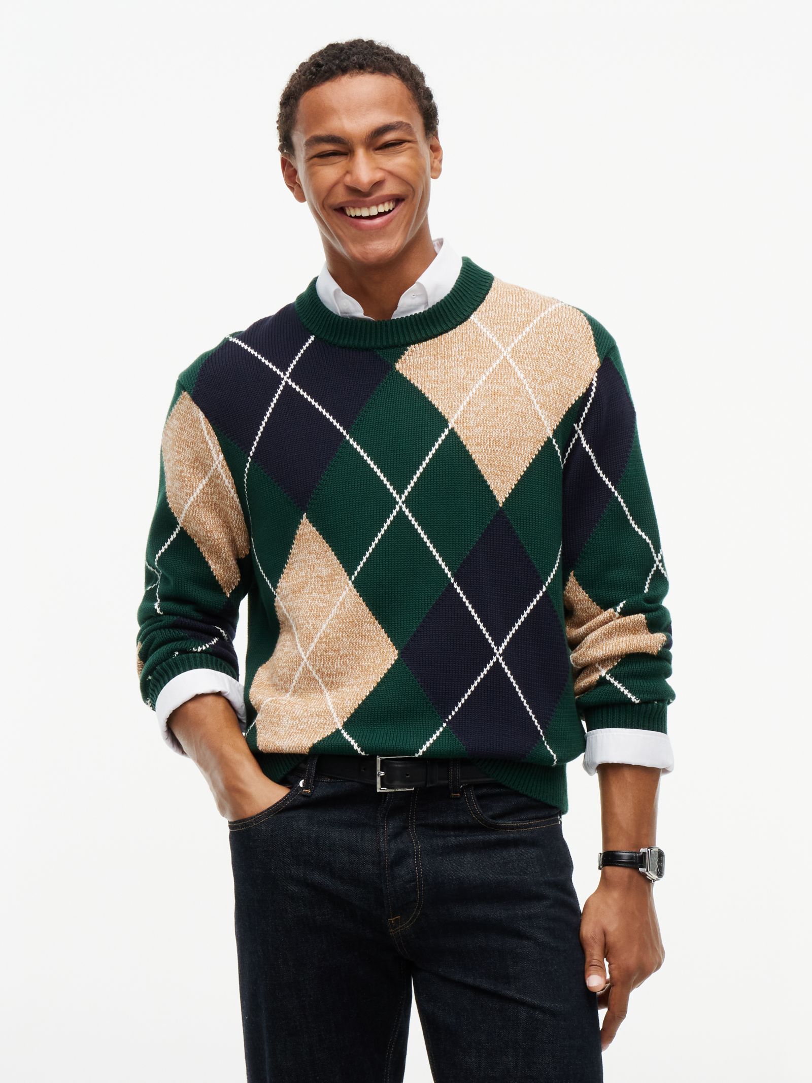 Tommy Hilfiger Relaxed fit trui met argyle ruit en geborduurde vlag