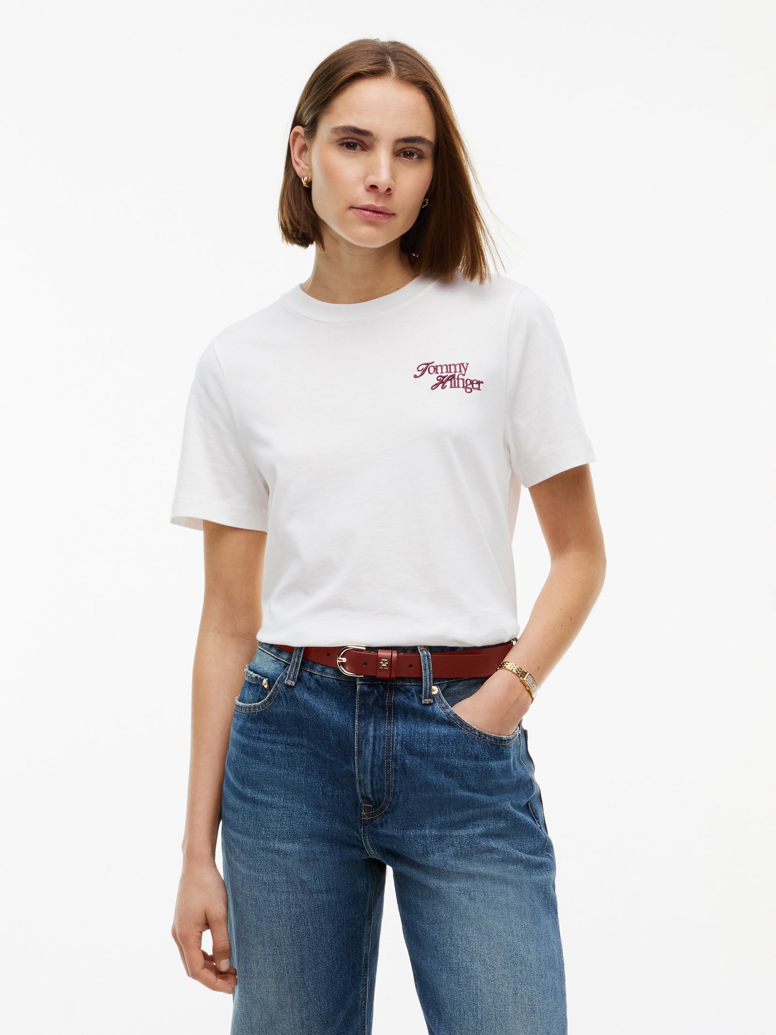 Tommy Hilfiger Jersey T-shirt met ronde hals en logo for women in wit