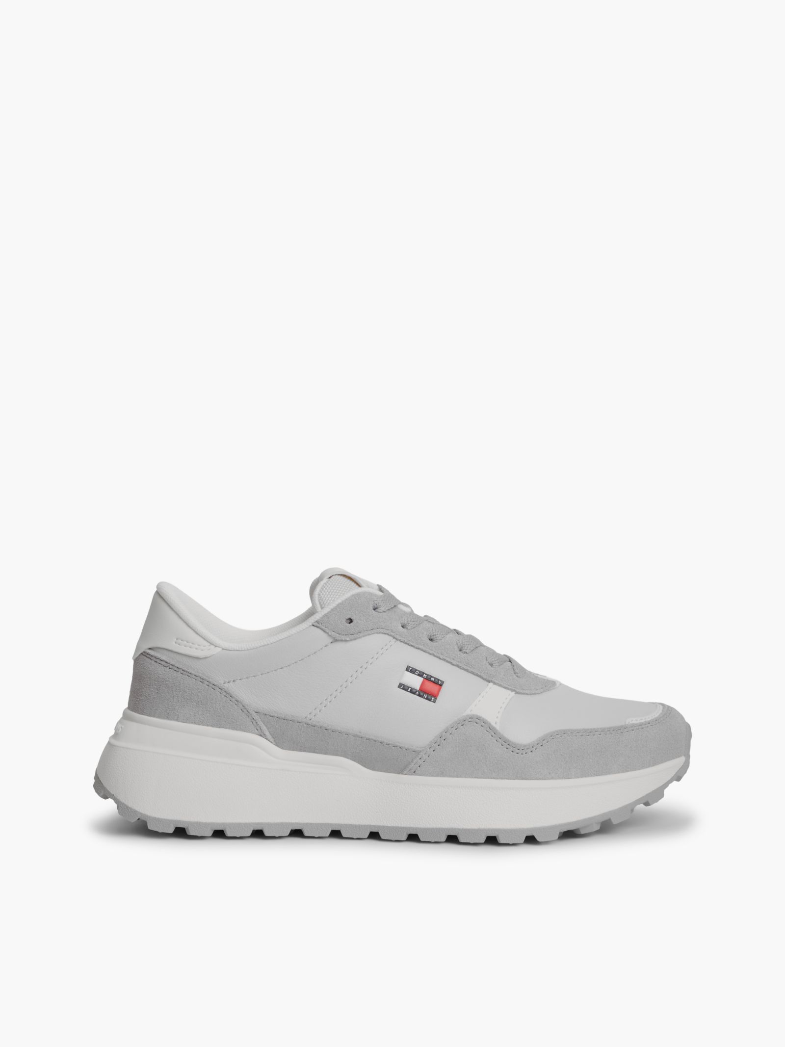 Tommy Jeans Retro Chunky Sneaker van leer met logo en profielzool in grijs