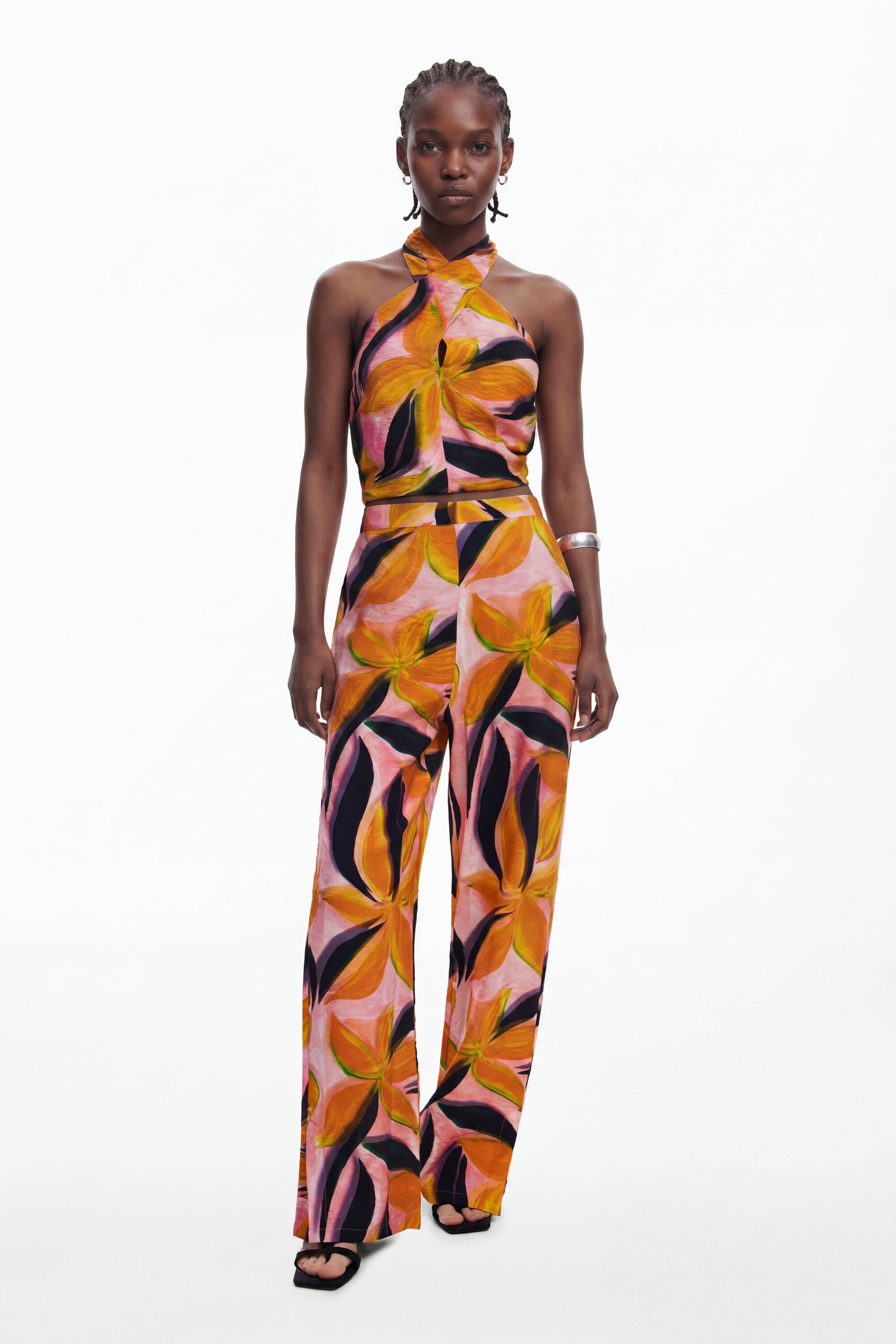 Desigual Broek met bloemenprint in oranje