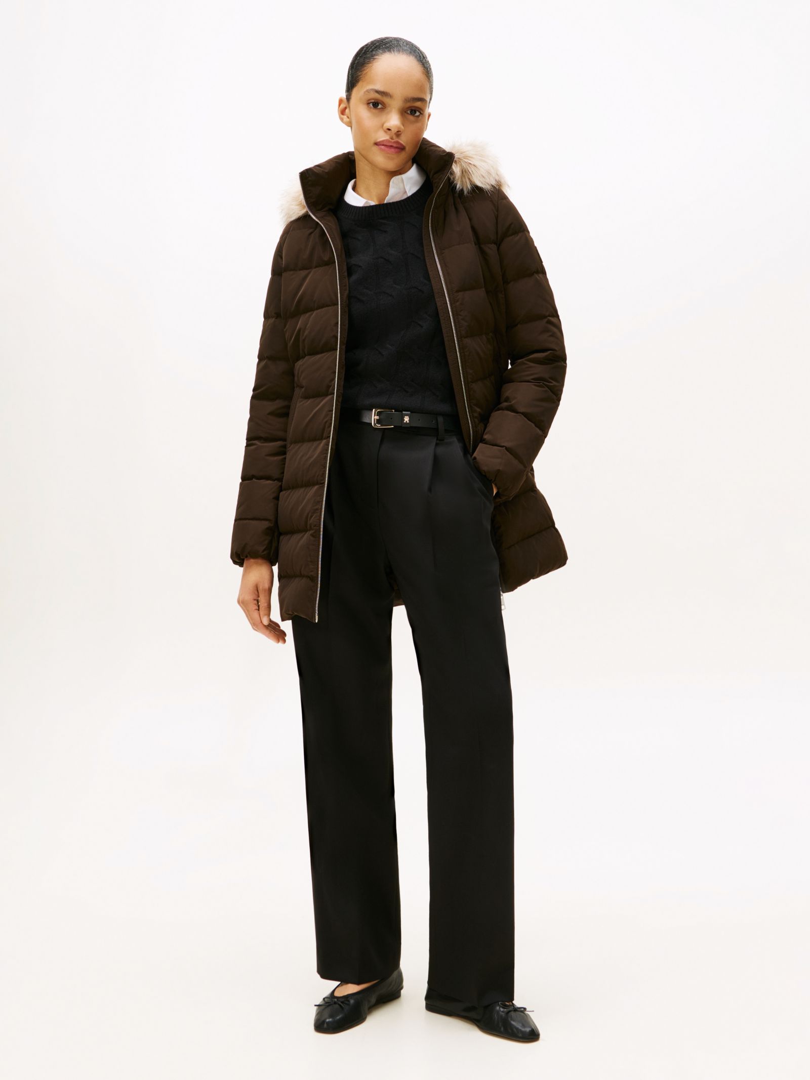 Tommy Hilfiger Pufferjas met donsvulling en capuchon in bruin