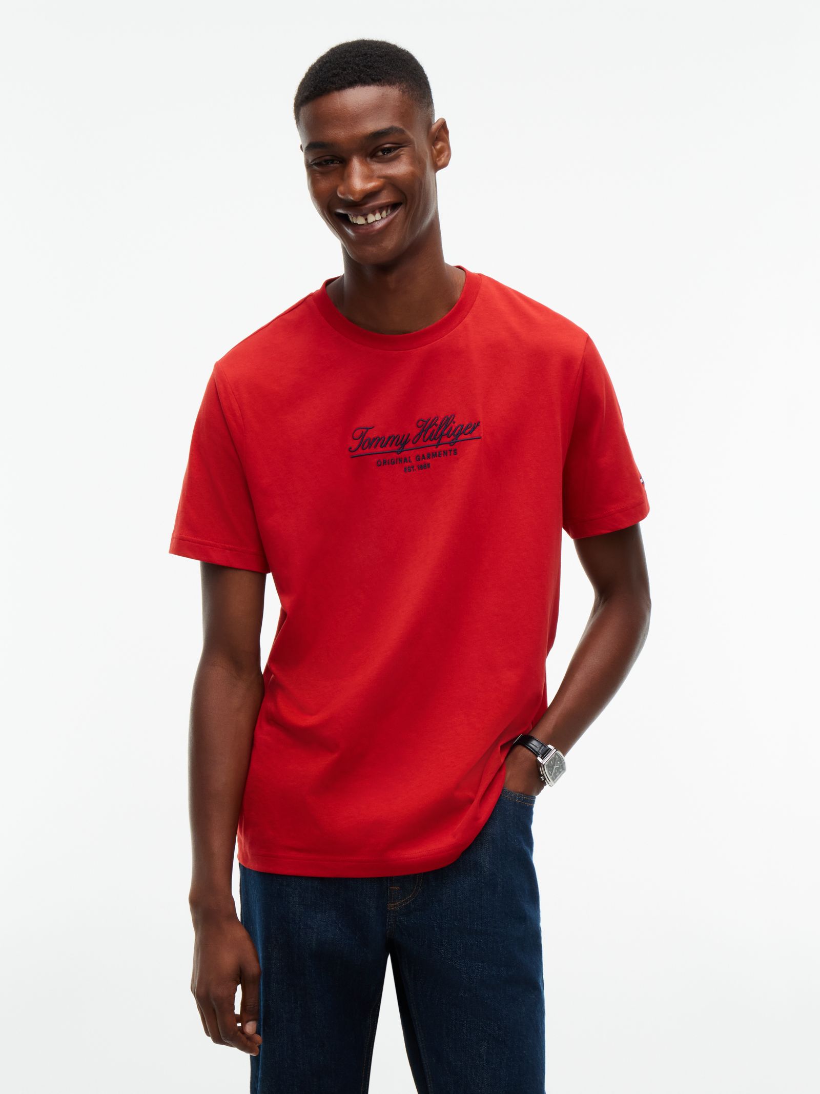 Tommy Hilfiger T-shirt met ronde hals en geborduurd logo for men in rood