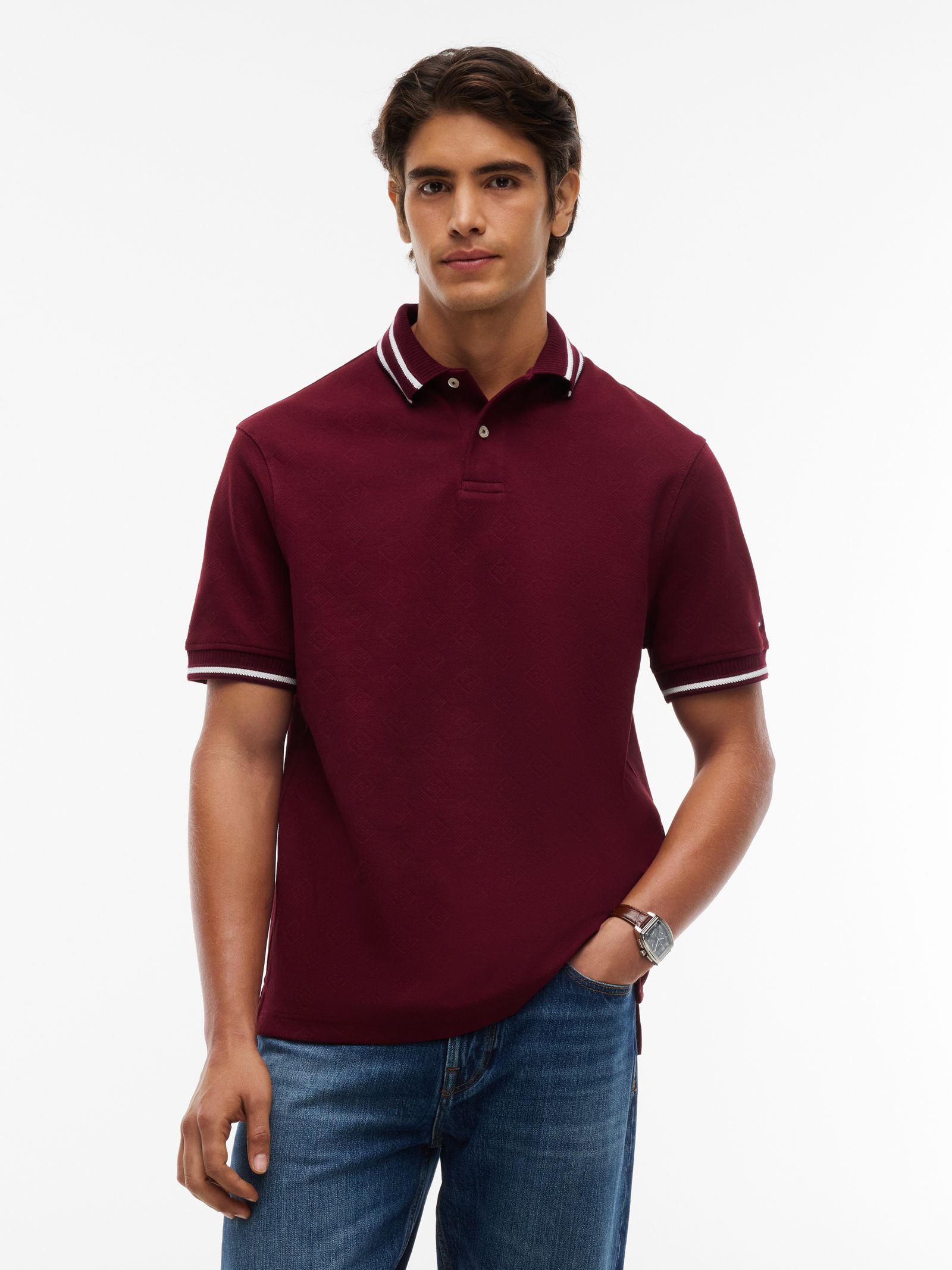 Tommy Hilfiger Relaxed Fit Jacquard Polo met foulardpatroon in rood