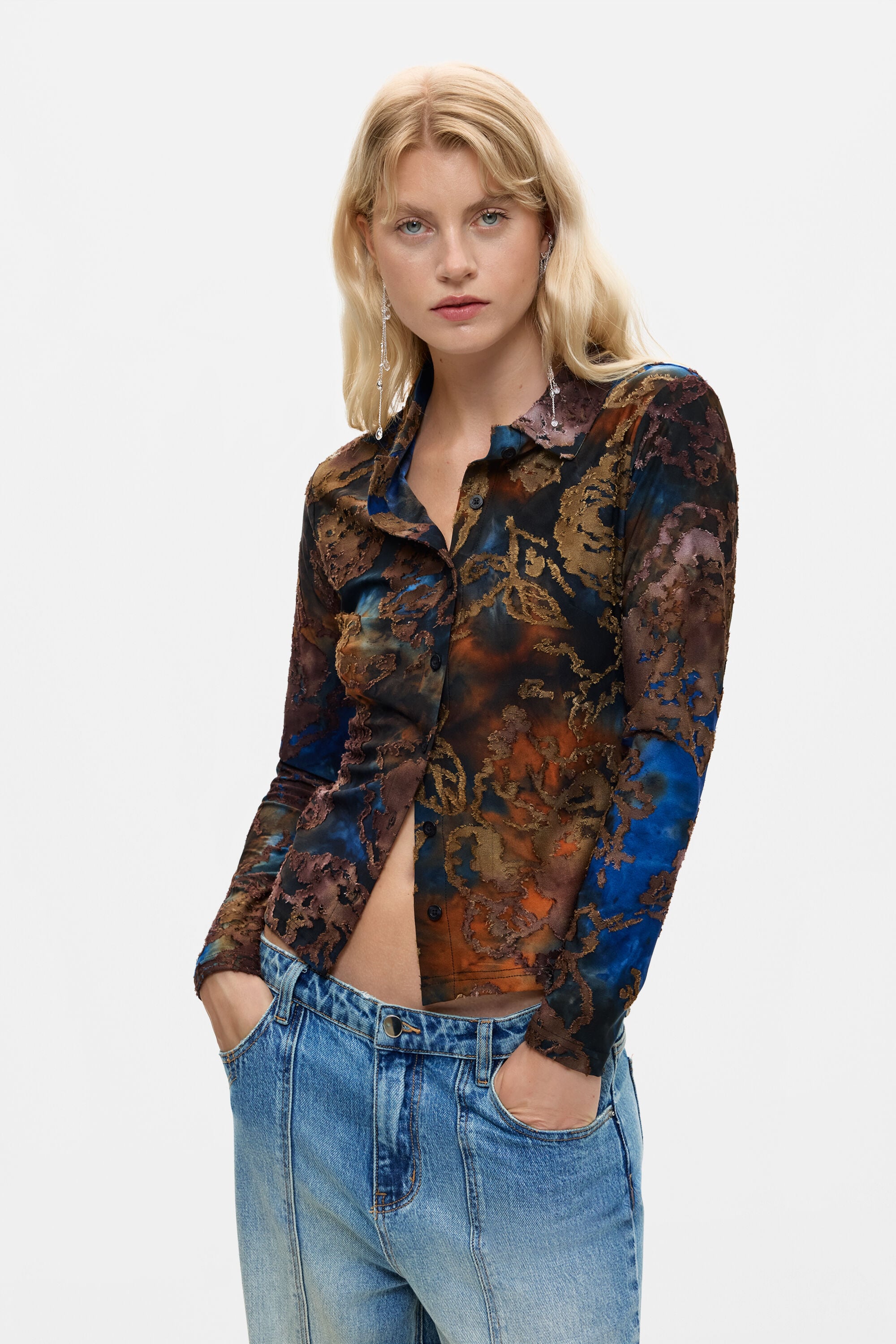 Desigual Geflockte blouse in multicolor