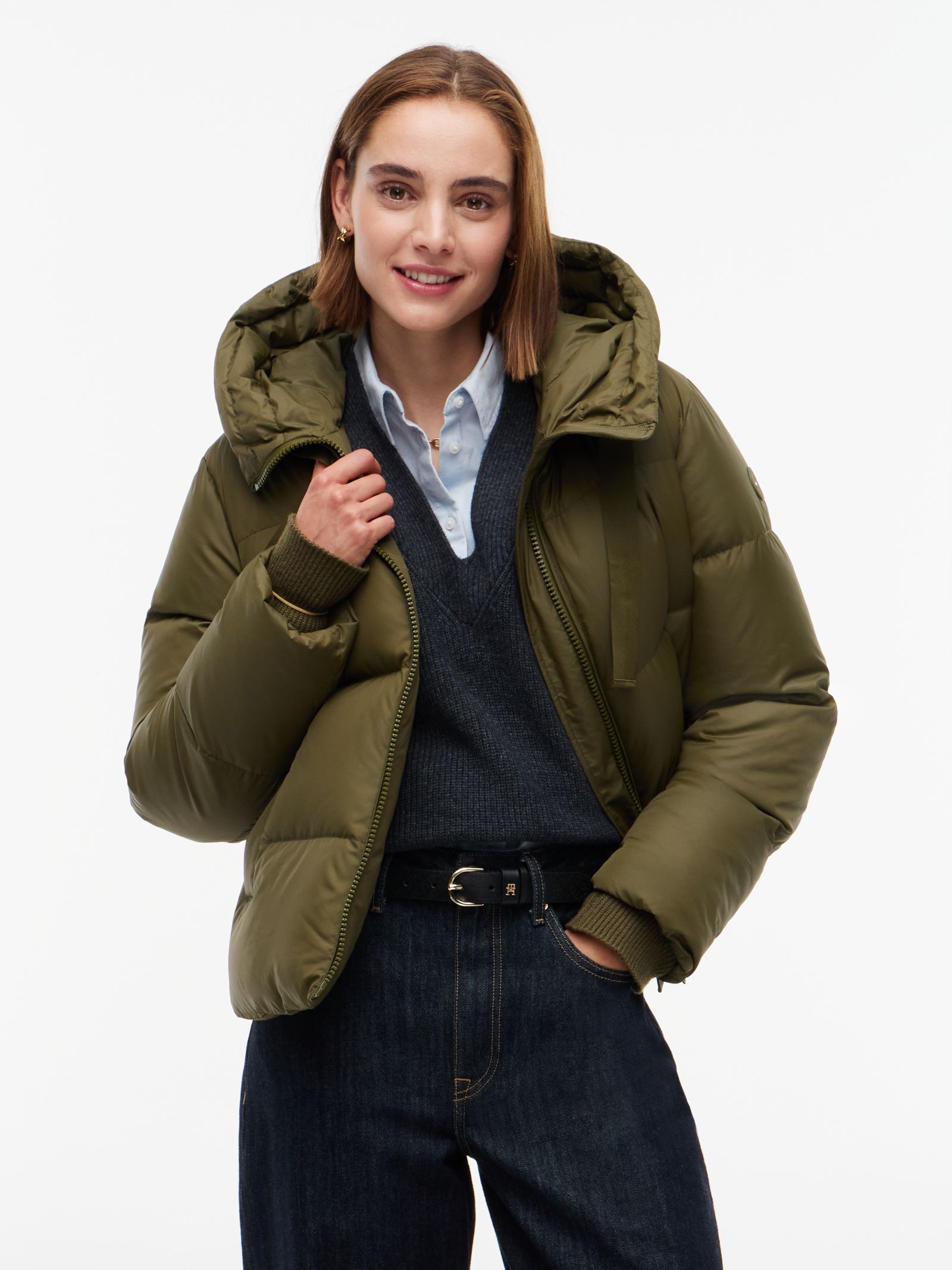 Tommy Hilfiger Donsjack met capuchon en trekkoord in groen