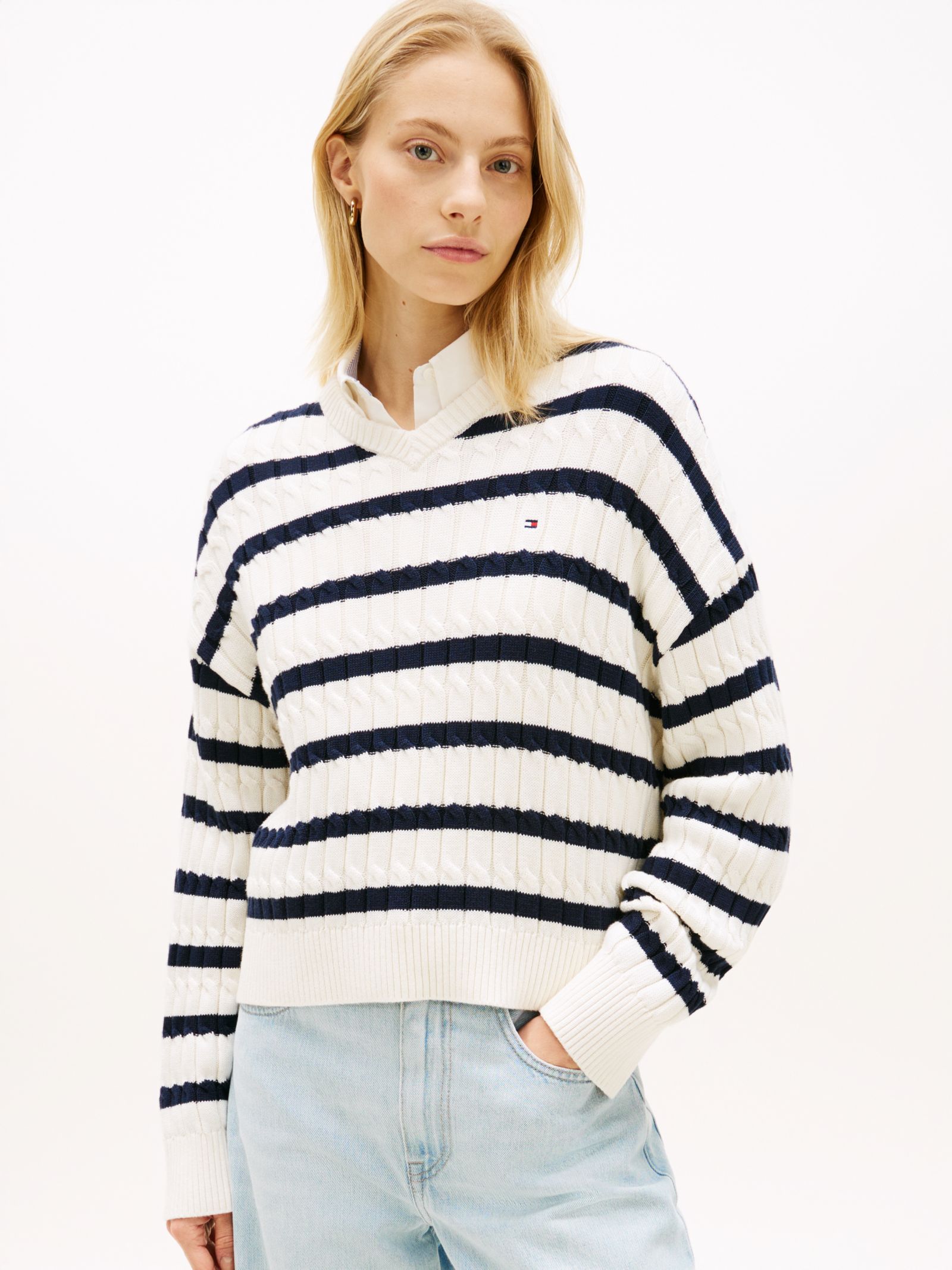 Tommy Hilfiger Kabelgebreide relaxed fit trui in wit