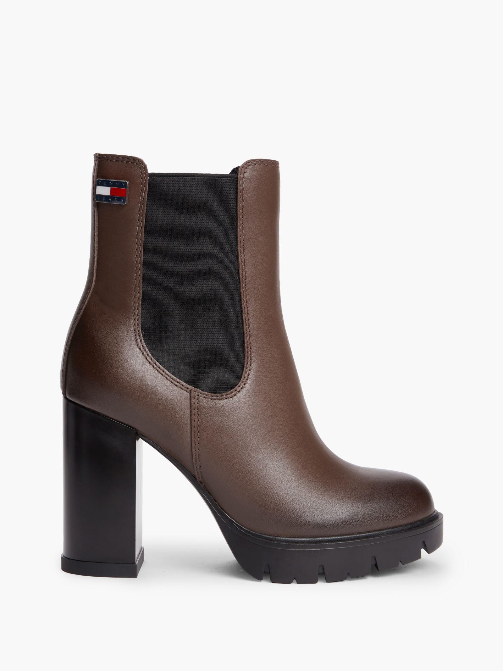 Tommy Jeans leren chelsea boot met hoge blokhak in bruin