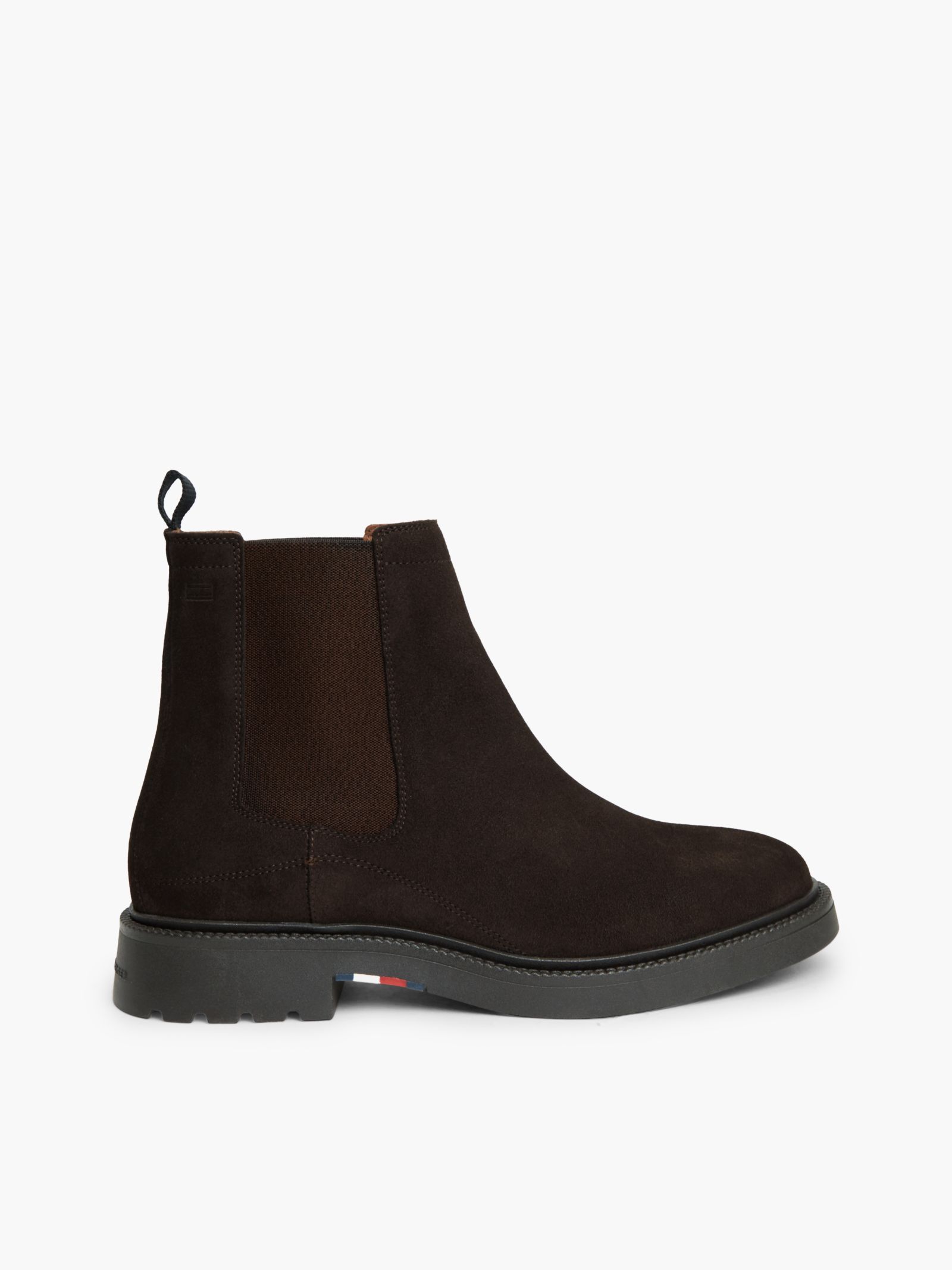 Tommy Hilfiger Suède Chelsea Boot met reliëf en profielzool in bruin
