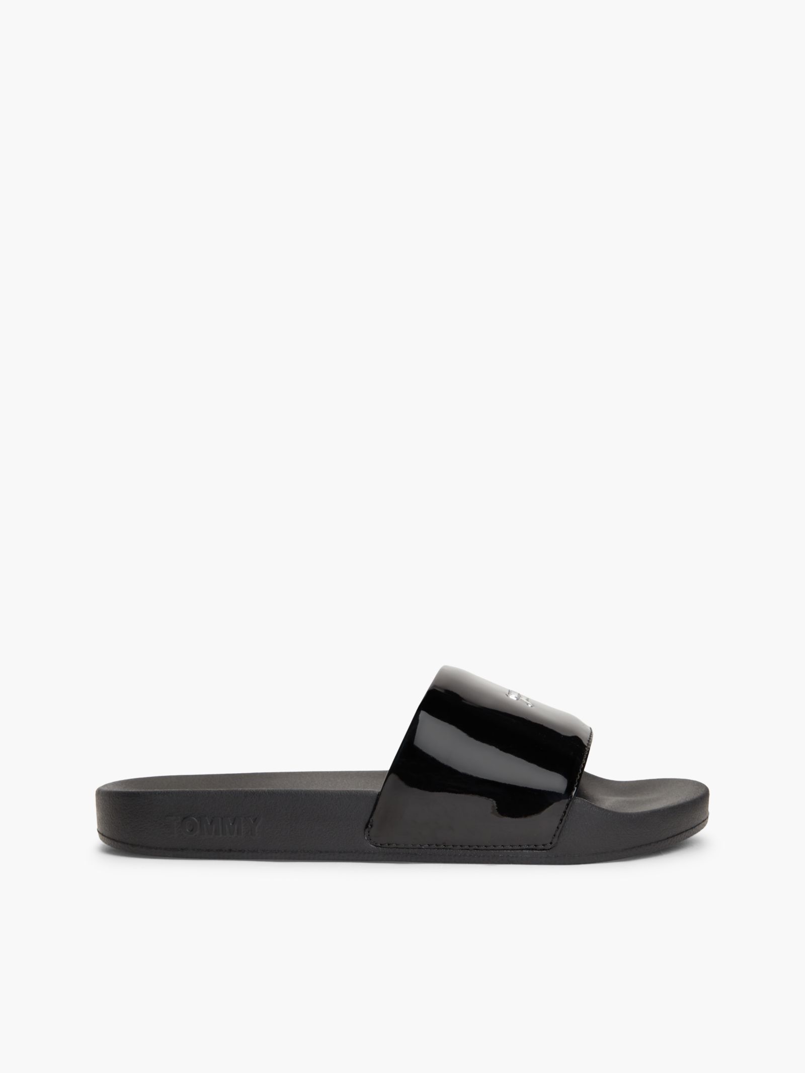 Tommy Jeans Badslipper met logo en lak finish in zwart