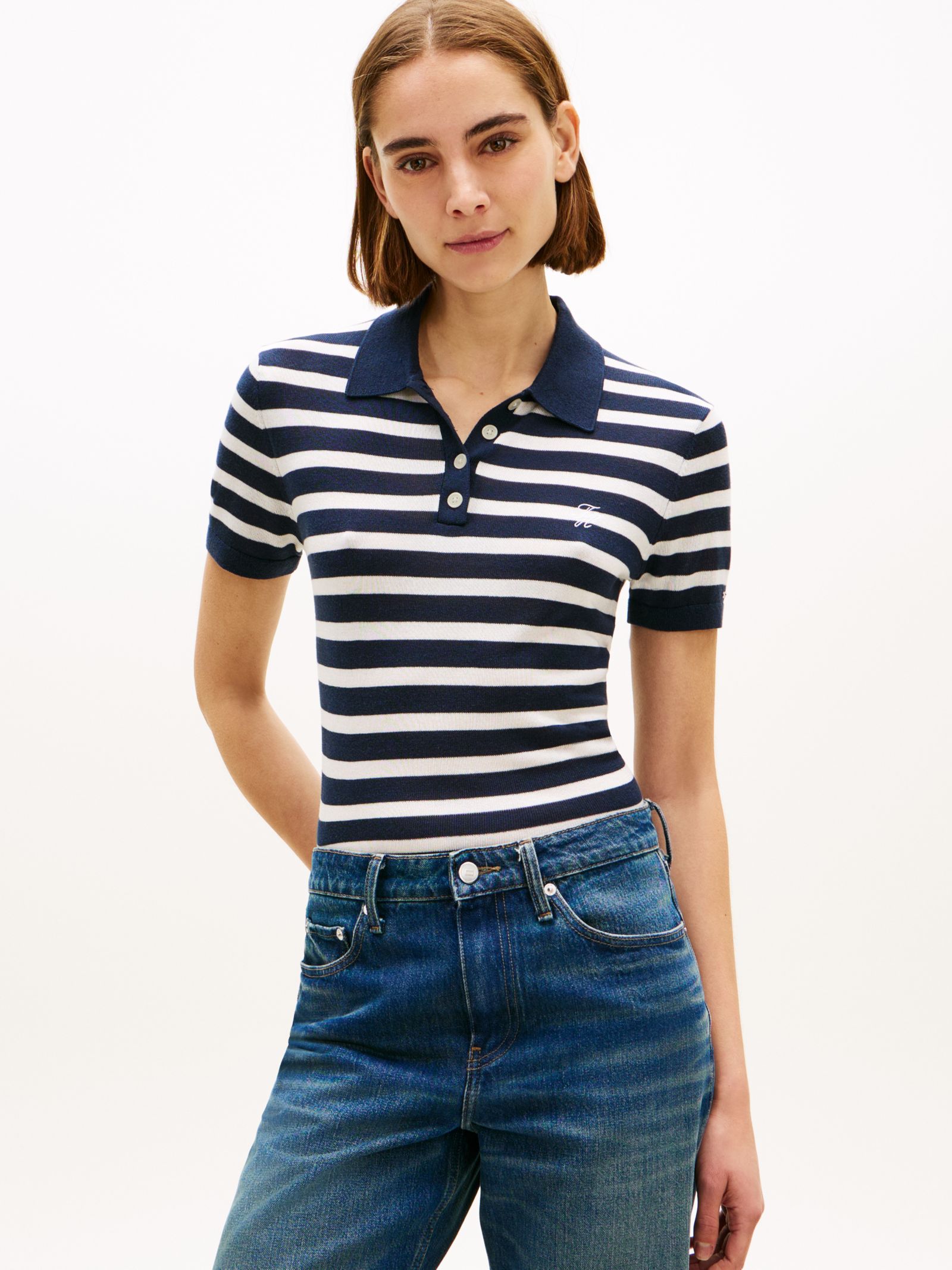 Tommy Hilfiger Polotrui met korte mouwen en zijde in marine
