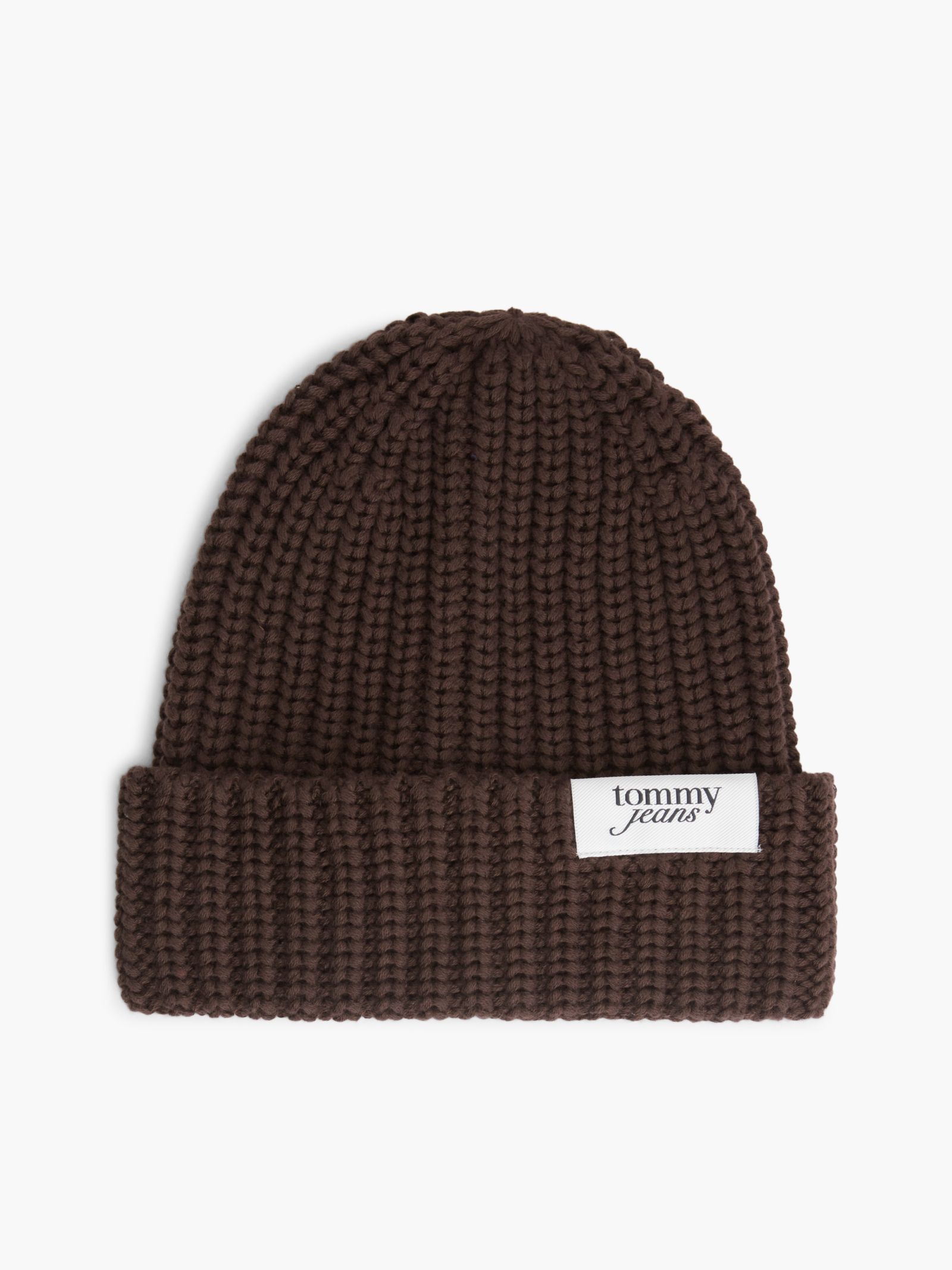 Tommy Jeans Chunky ribgebreide beanie met logo in bruin