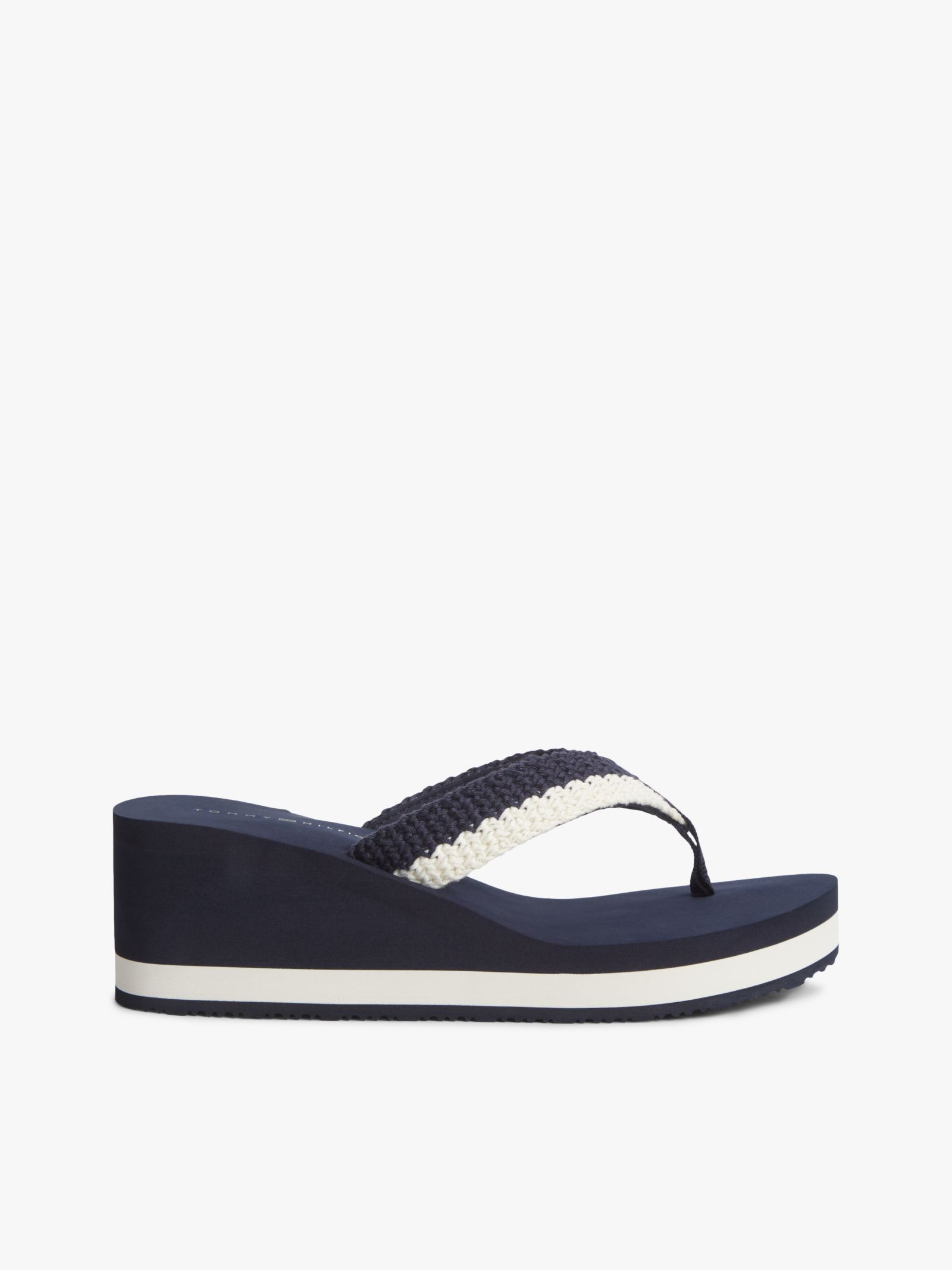 Tommy Hilfiger Geweven teenslipper met sleehak in marine