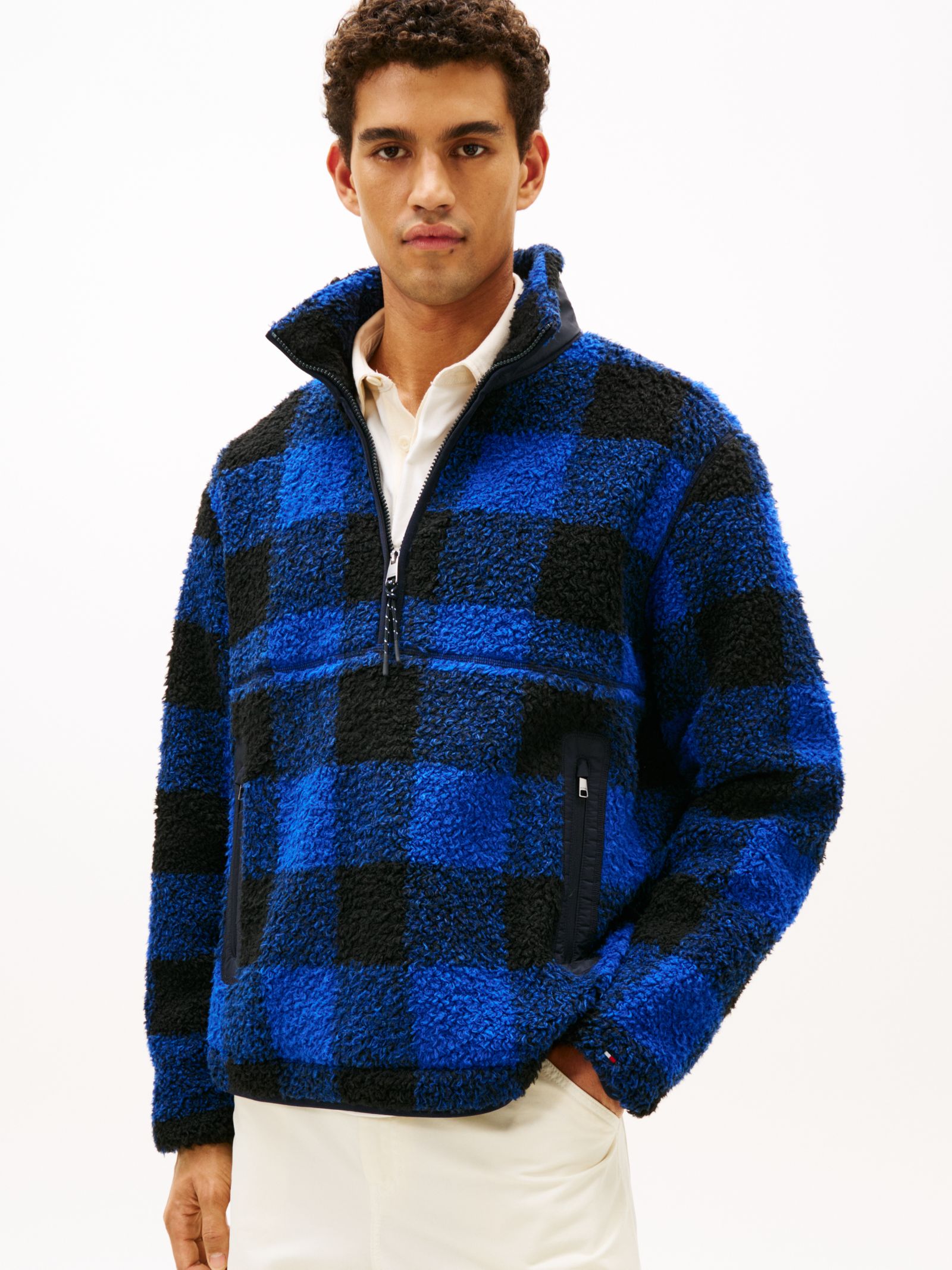 Tommy Hilfiger Geruite teddy trui met quarter zip