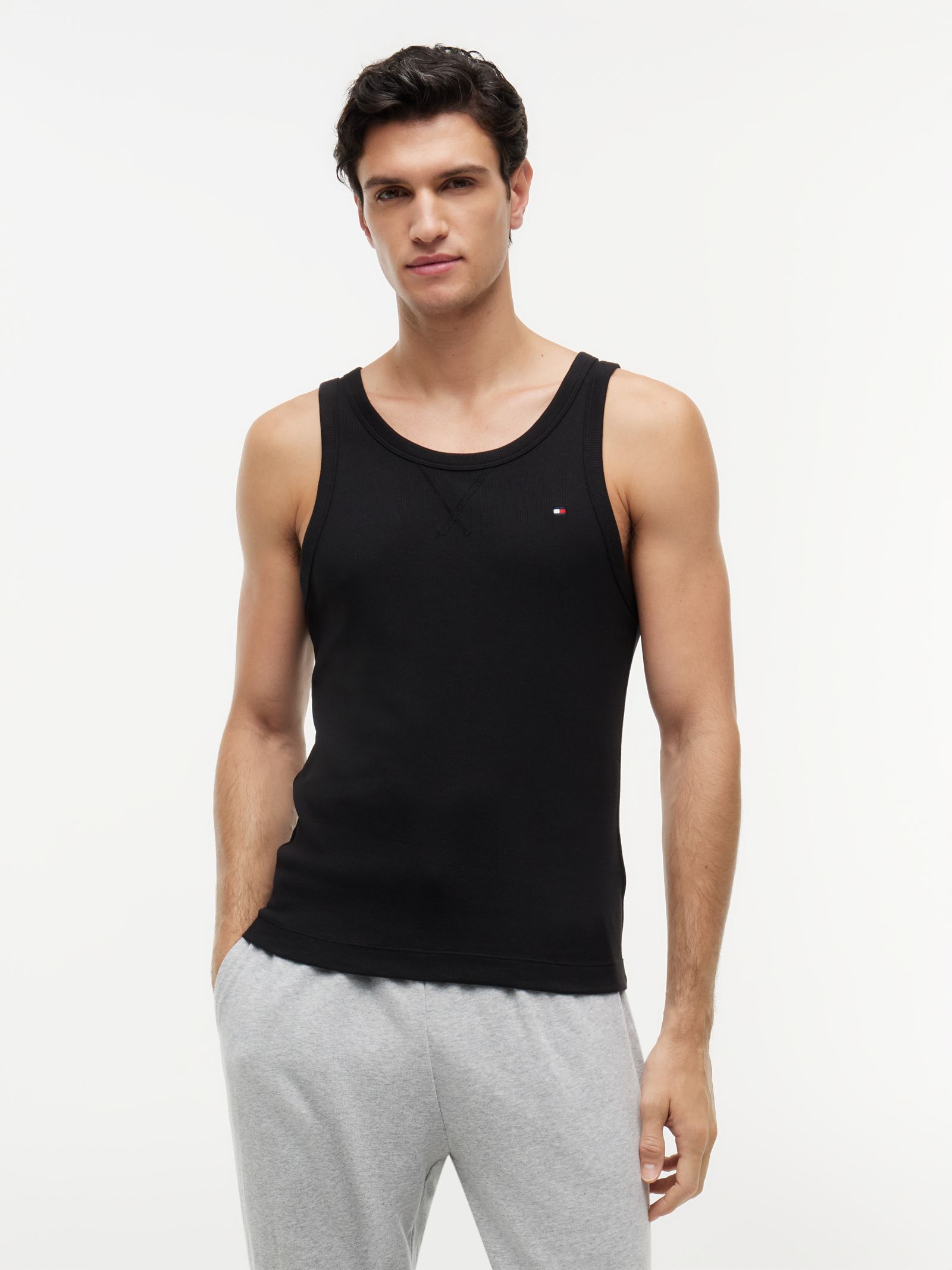 Tommy Hilfiger Set van 2 Signature geribde Lounge tanktops in zwart