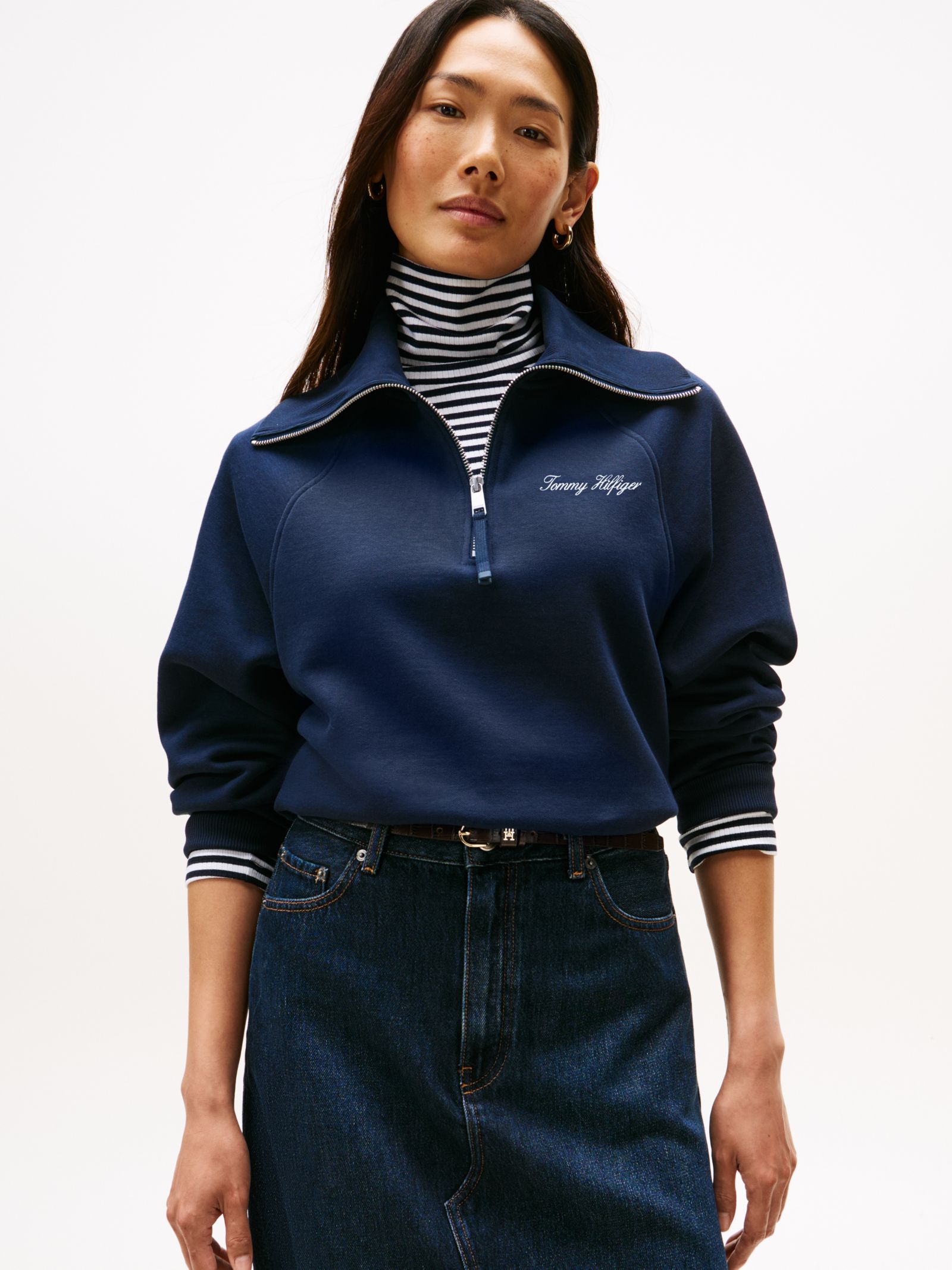 Tommy Hilfiger Interlock Fleece Sweatshirt met Quarter Zip in marine