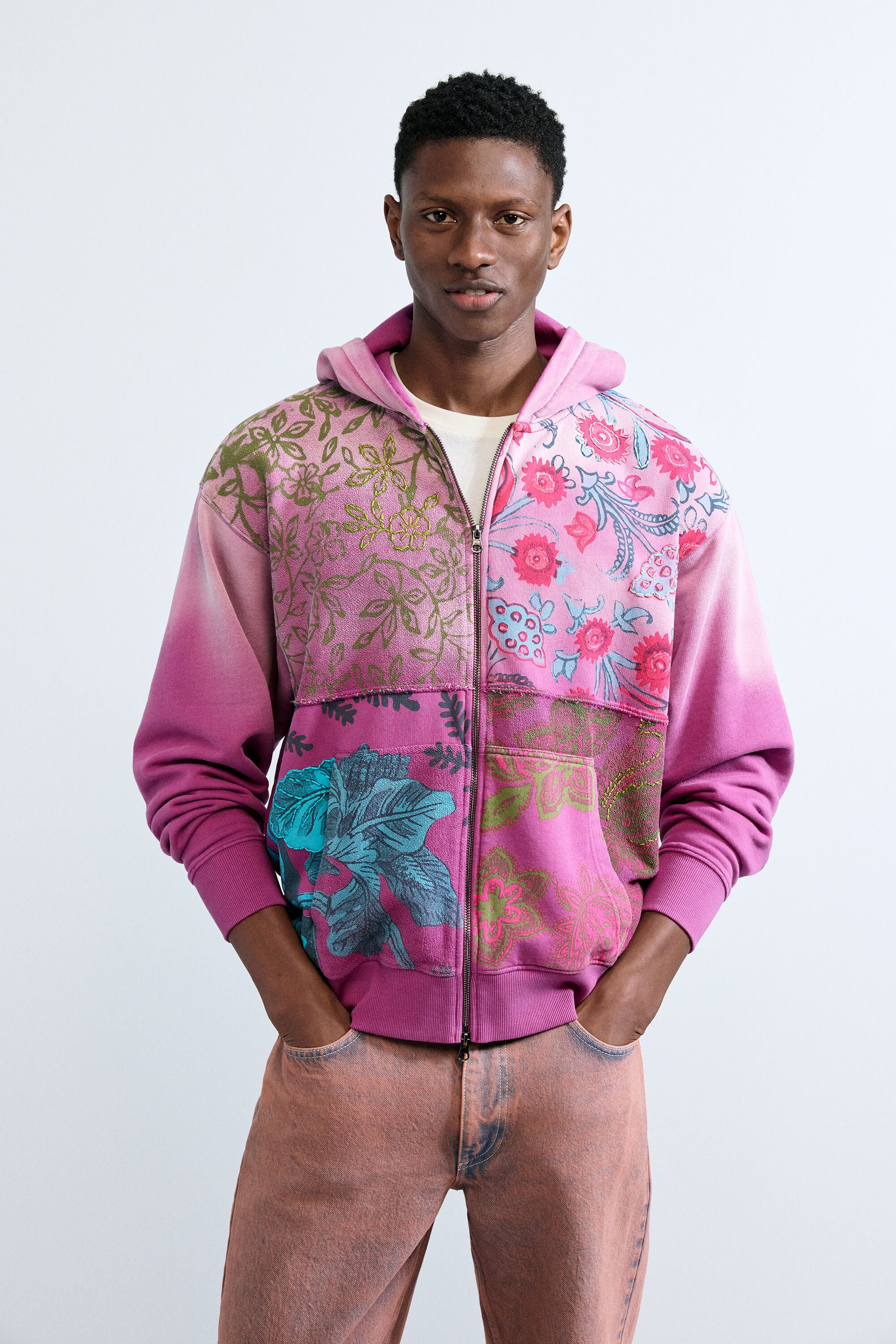 Desigual Sweatshirt met rits en bloemen