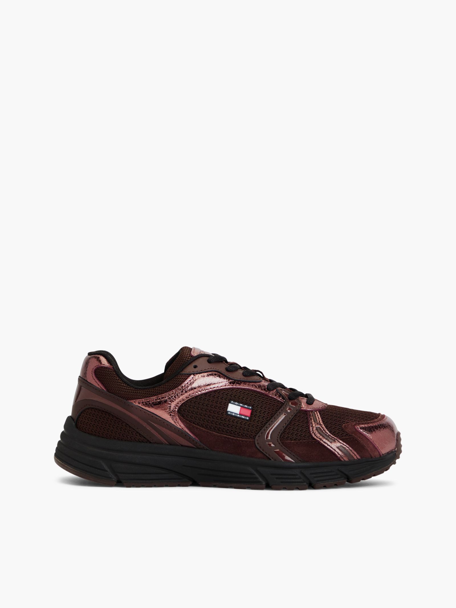 Tommy Jeans Metallic sneaker met gemengde texturen in bruin