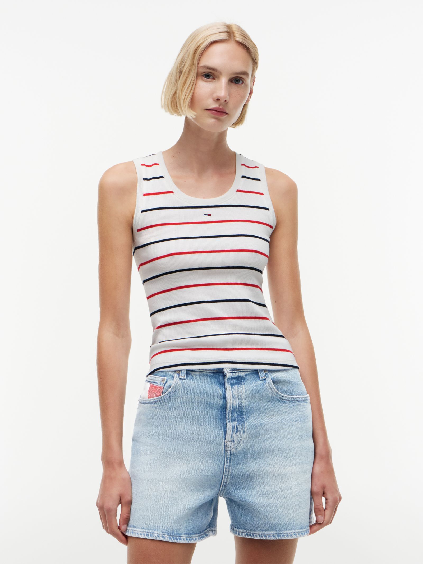 Tommy Jeans Geribde slim tanktop met diepe hals in wit