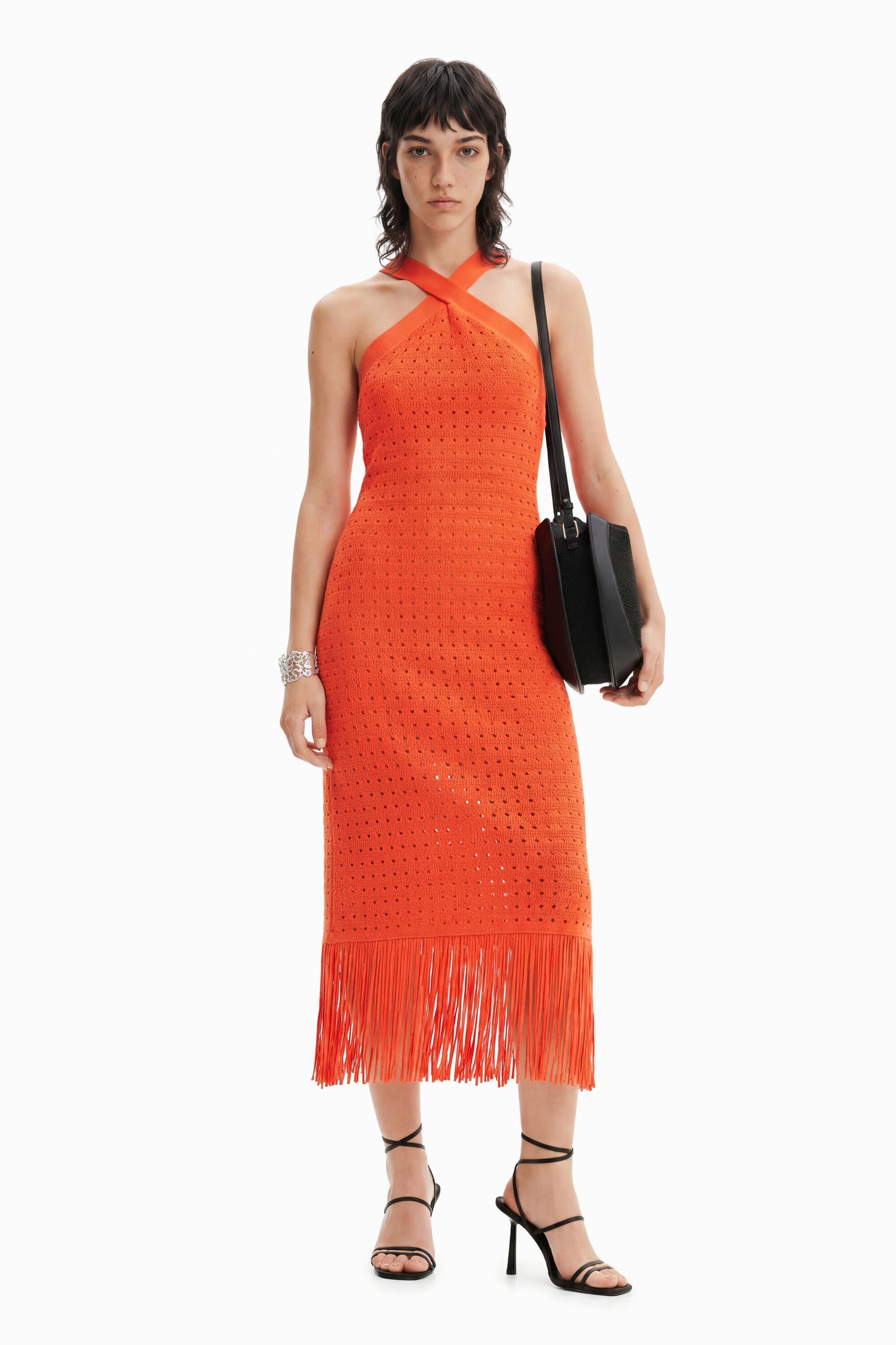Desigual Midi-jurk in haltermodel met franjes