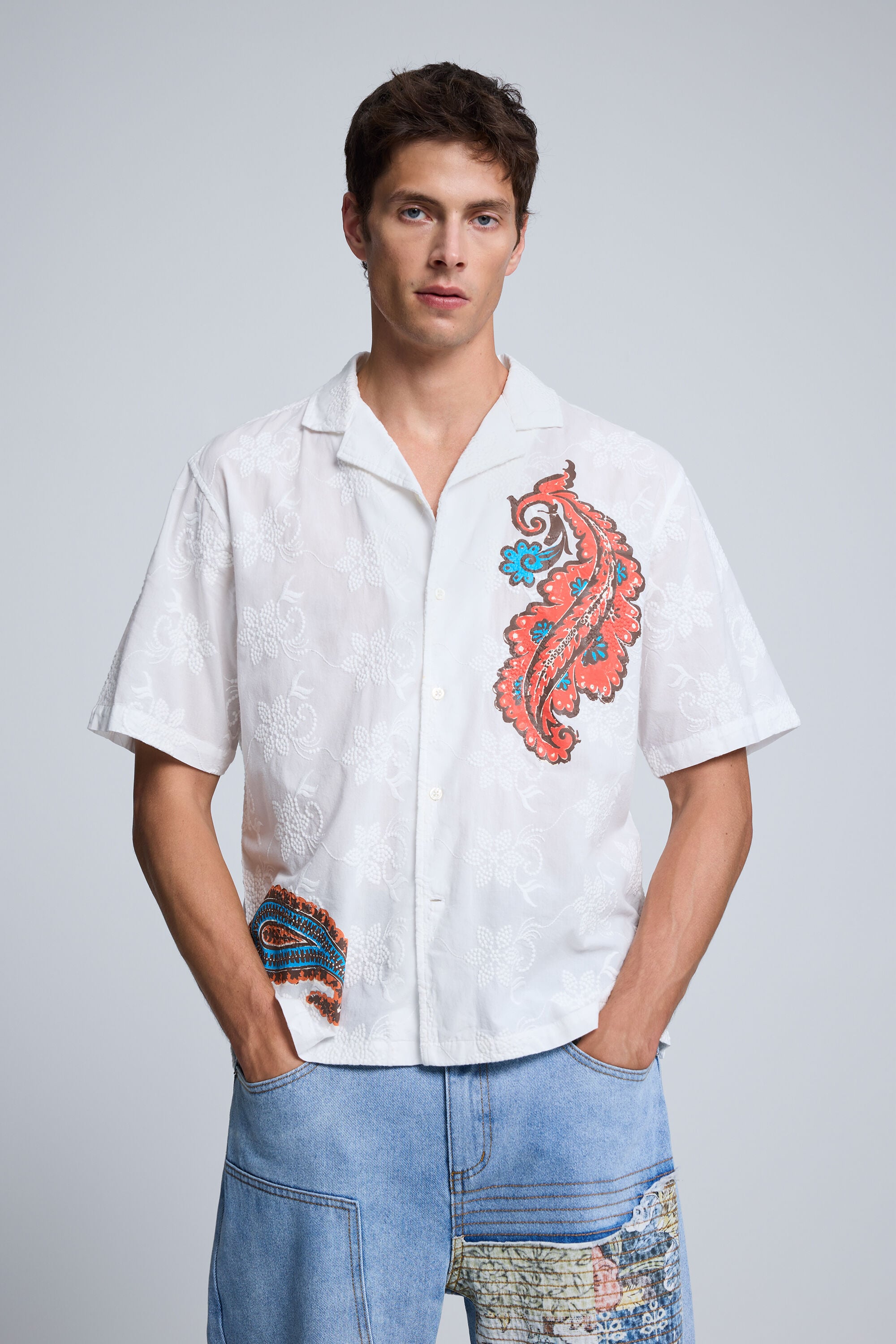 Desigual Bedrukte Korte Mouw Overhemd