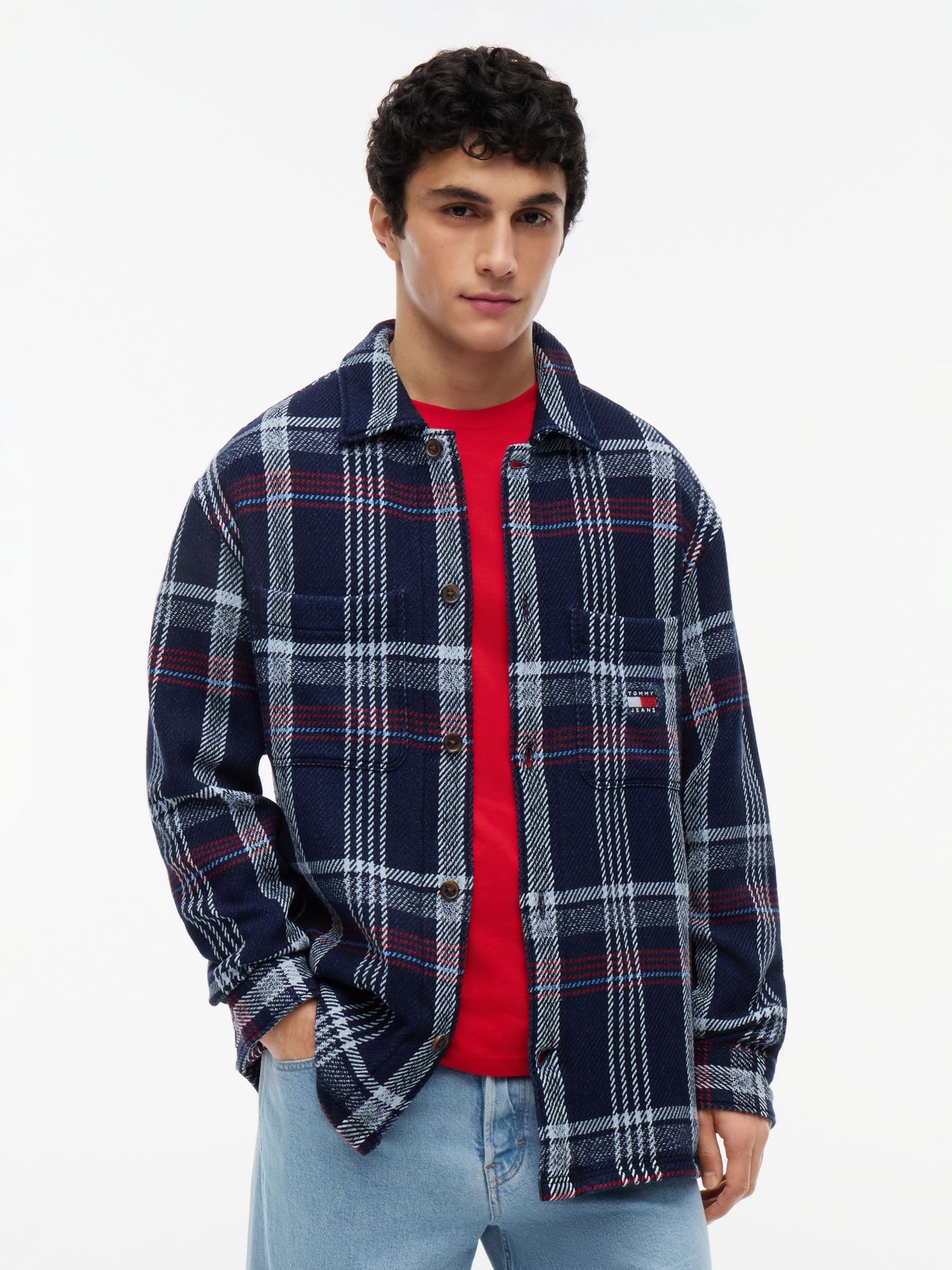 Tommy Jeans Oversized fit geruit overshirt van getextureerd twill