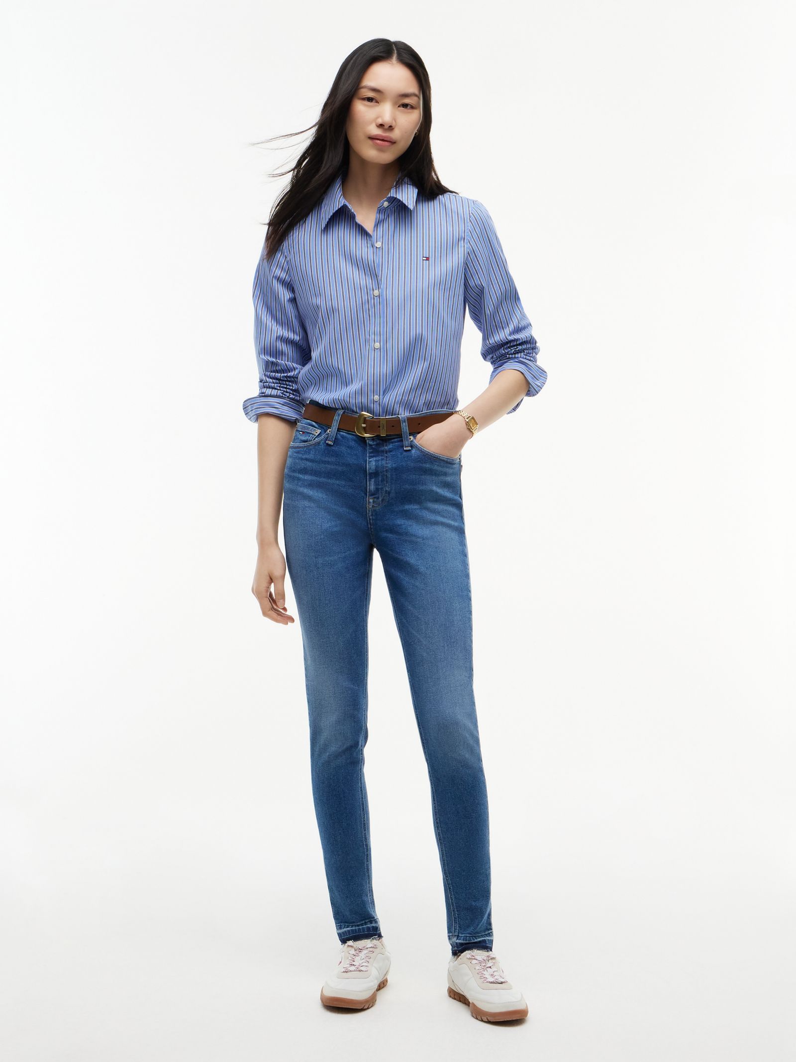Tommy Jeans Nora Medium Rise Skinny Jeans met Whiskers in blauw