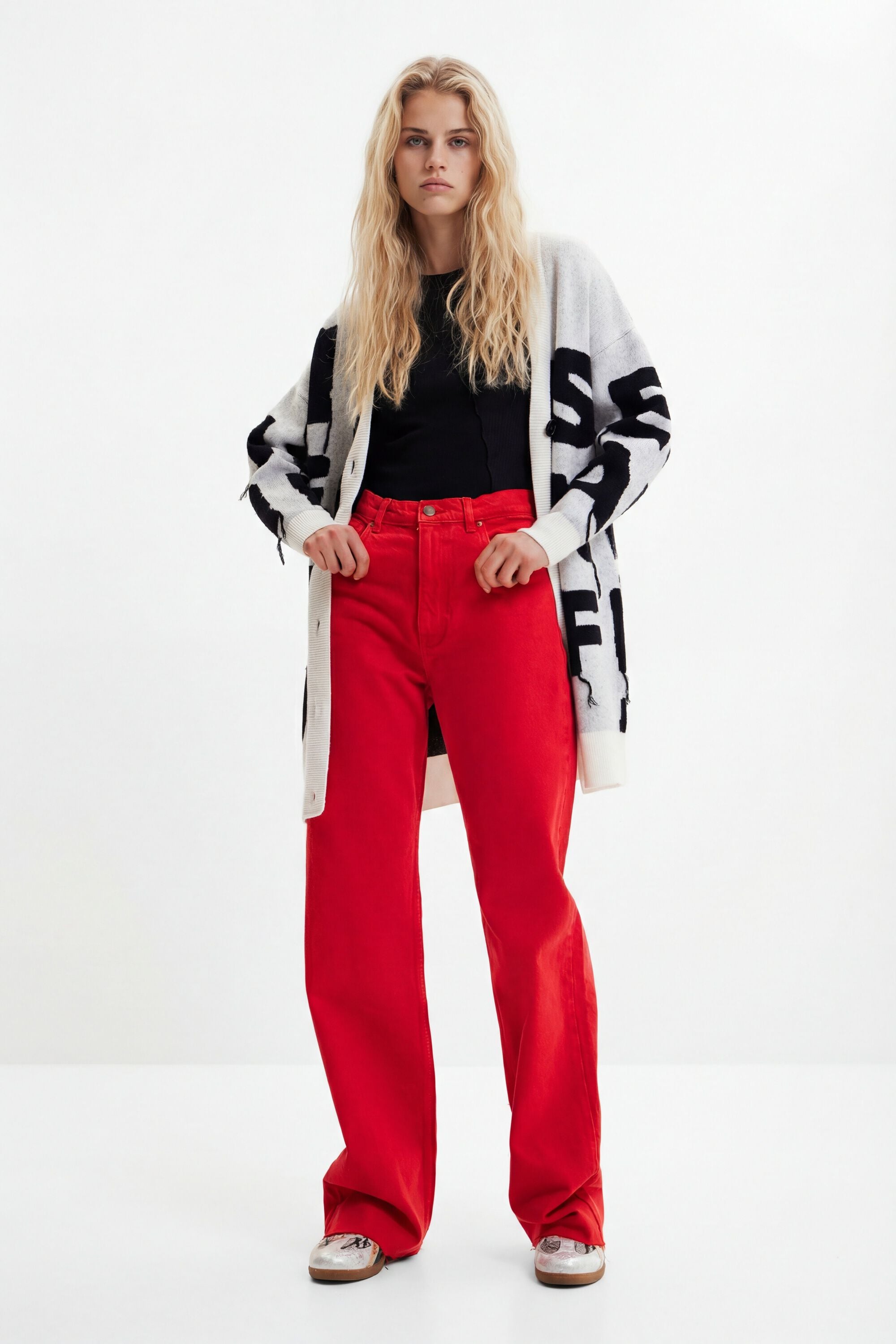 Desigual Straight fit cropped jeans in rood