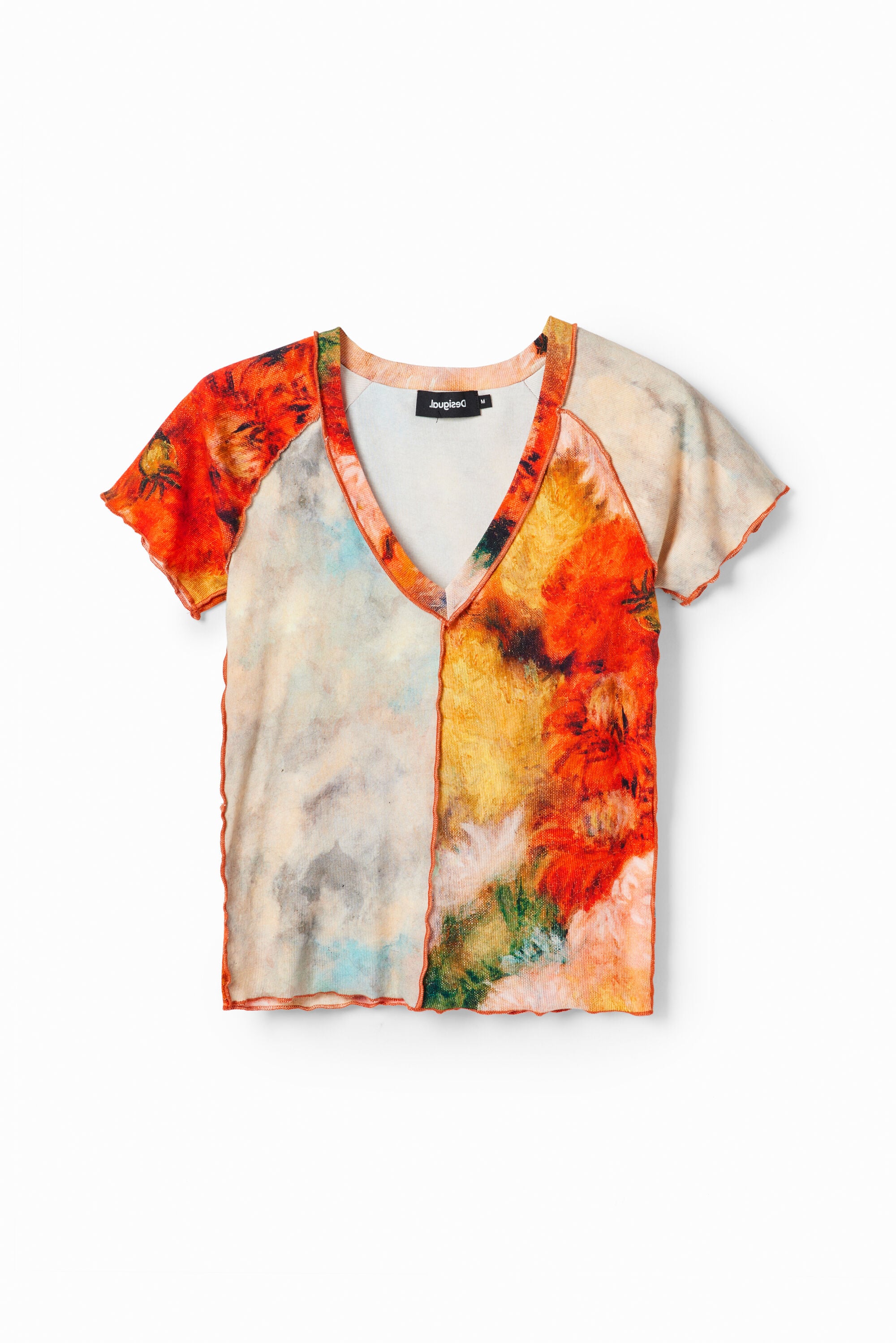 Desigual Slim fit T-shirt korte mouwen bloemenpatch