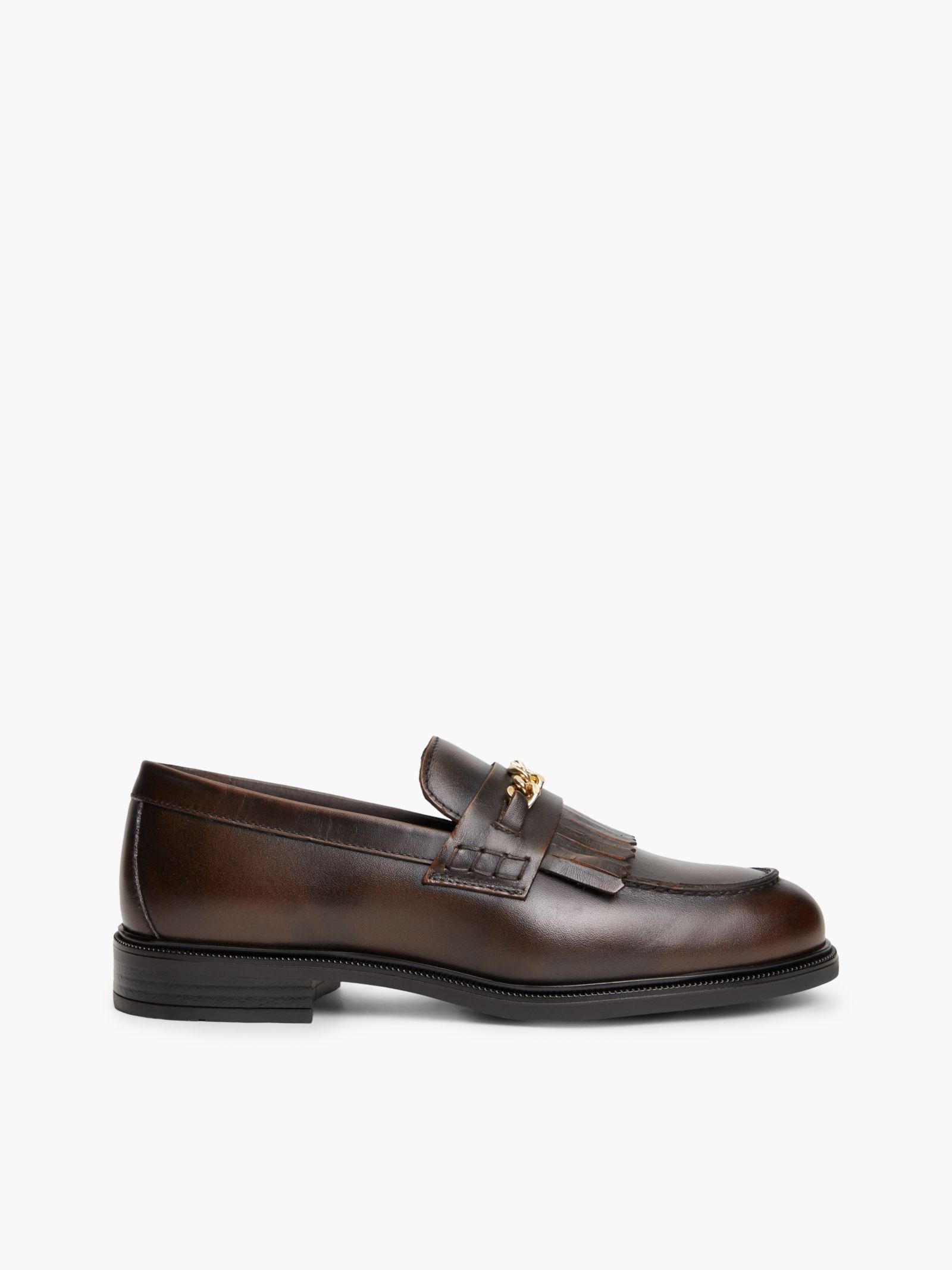 Tommy Hilfiger Leren loafer met ketting paardenbit en franje in bruin