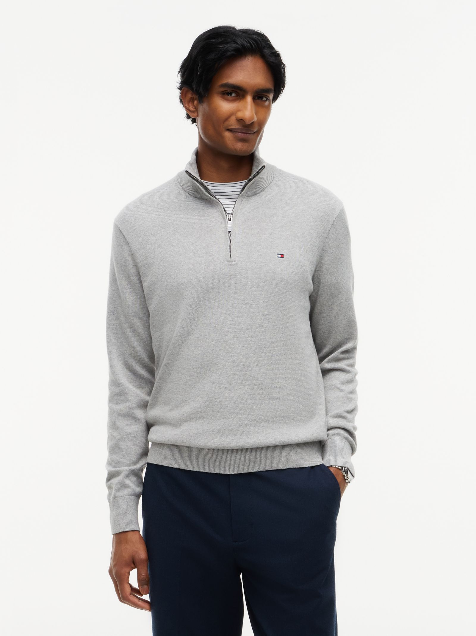 Tommy Hilfiger Trui met opstaande hals quarter zip en kasjmier in grijs
