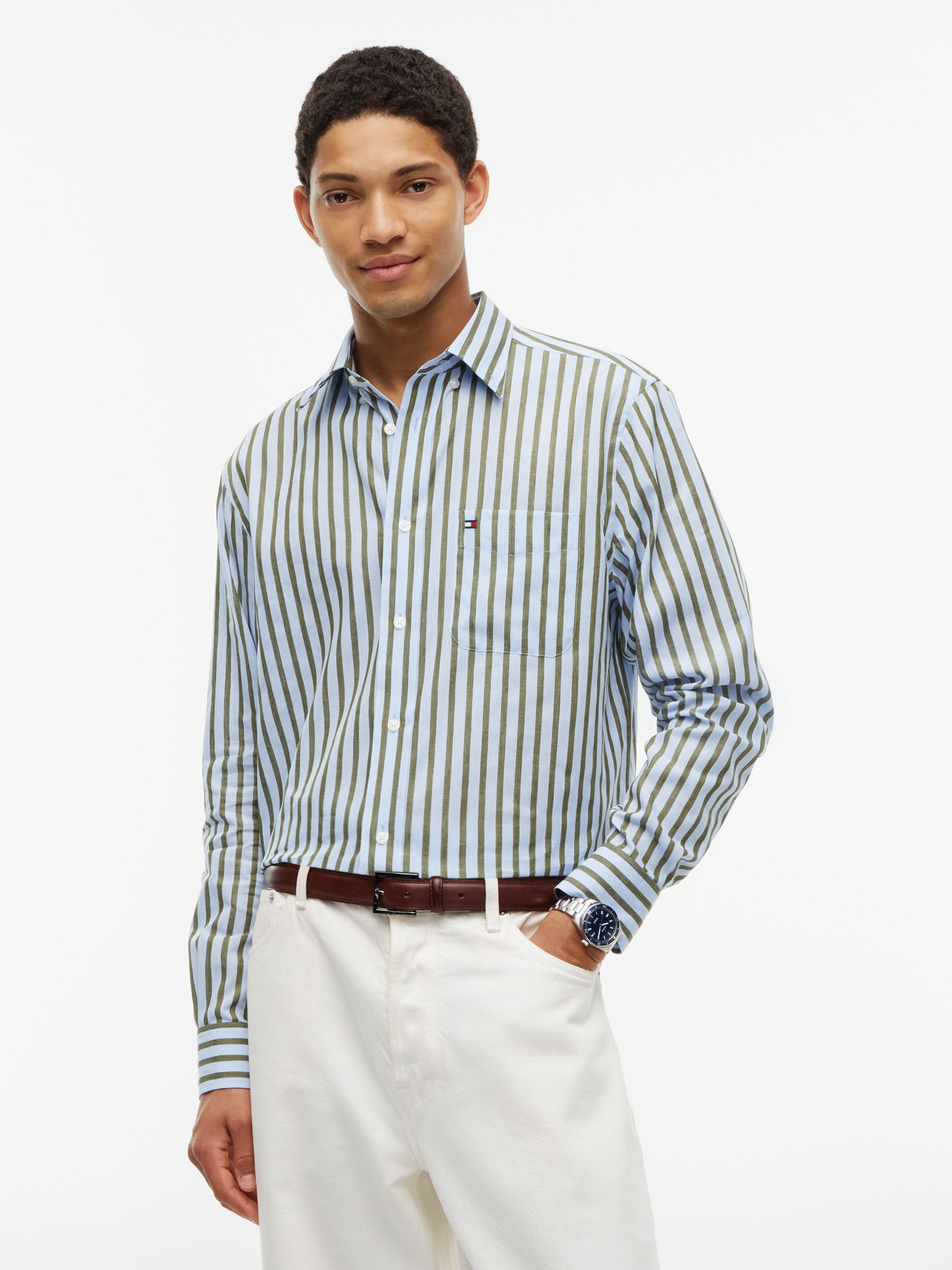 Tommy Hilfiger Gestreept relaxed fit overhemd van linnenmix in blauw