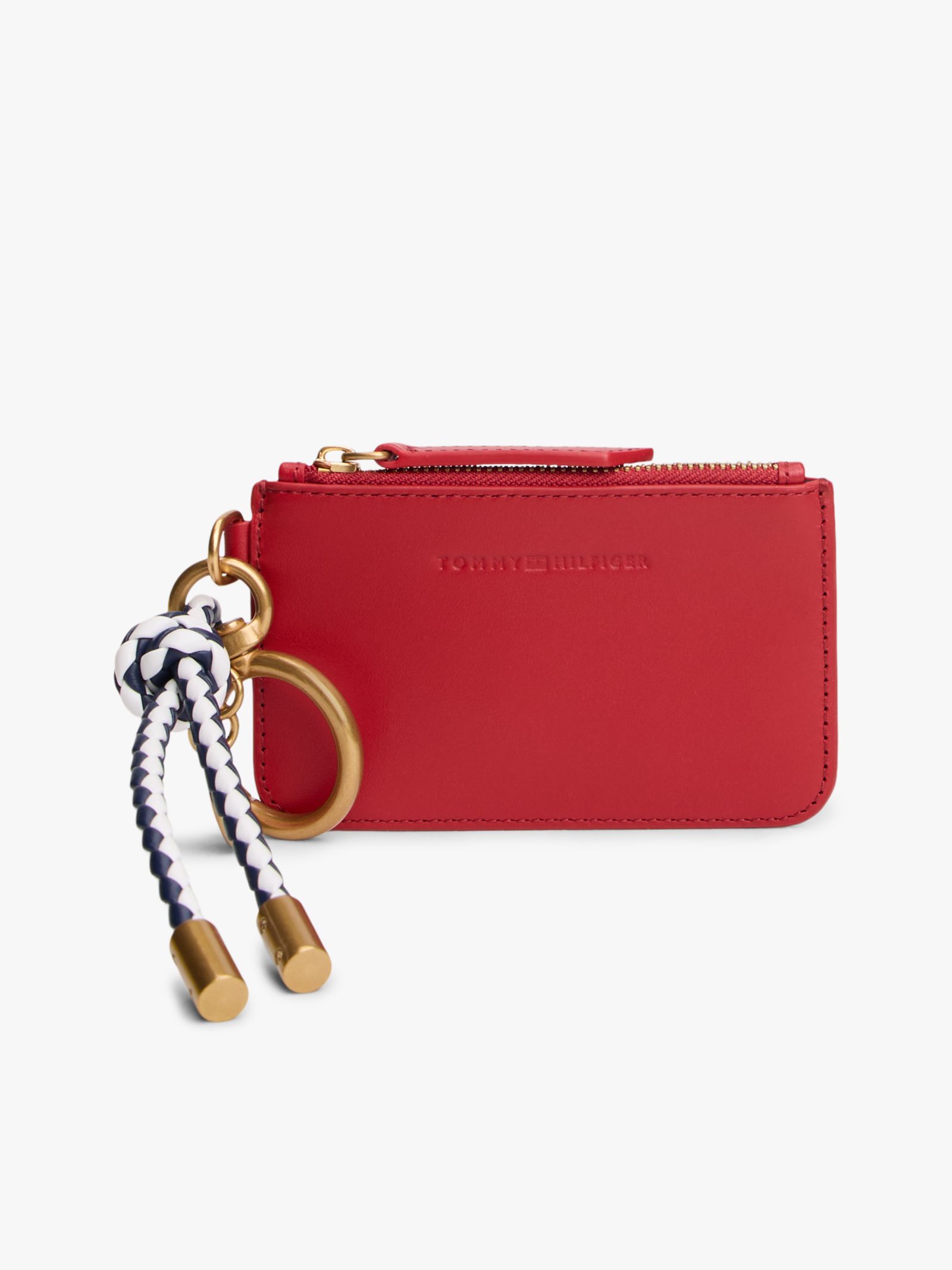 Tommy Hilfiger Leren portemonnee met sleutelhanger en bedels in rood