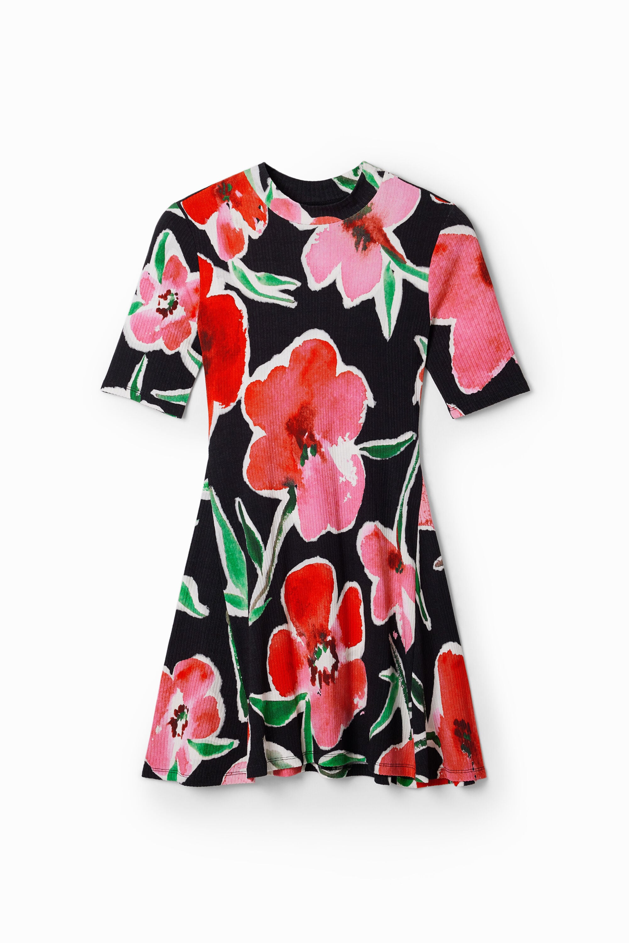 Desigual Korte skaterjurk met bloemen in zwart