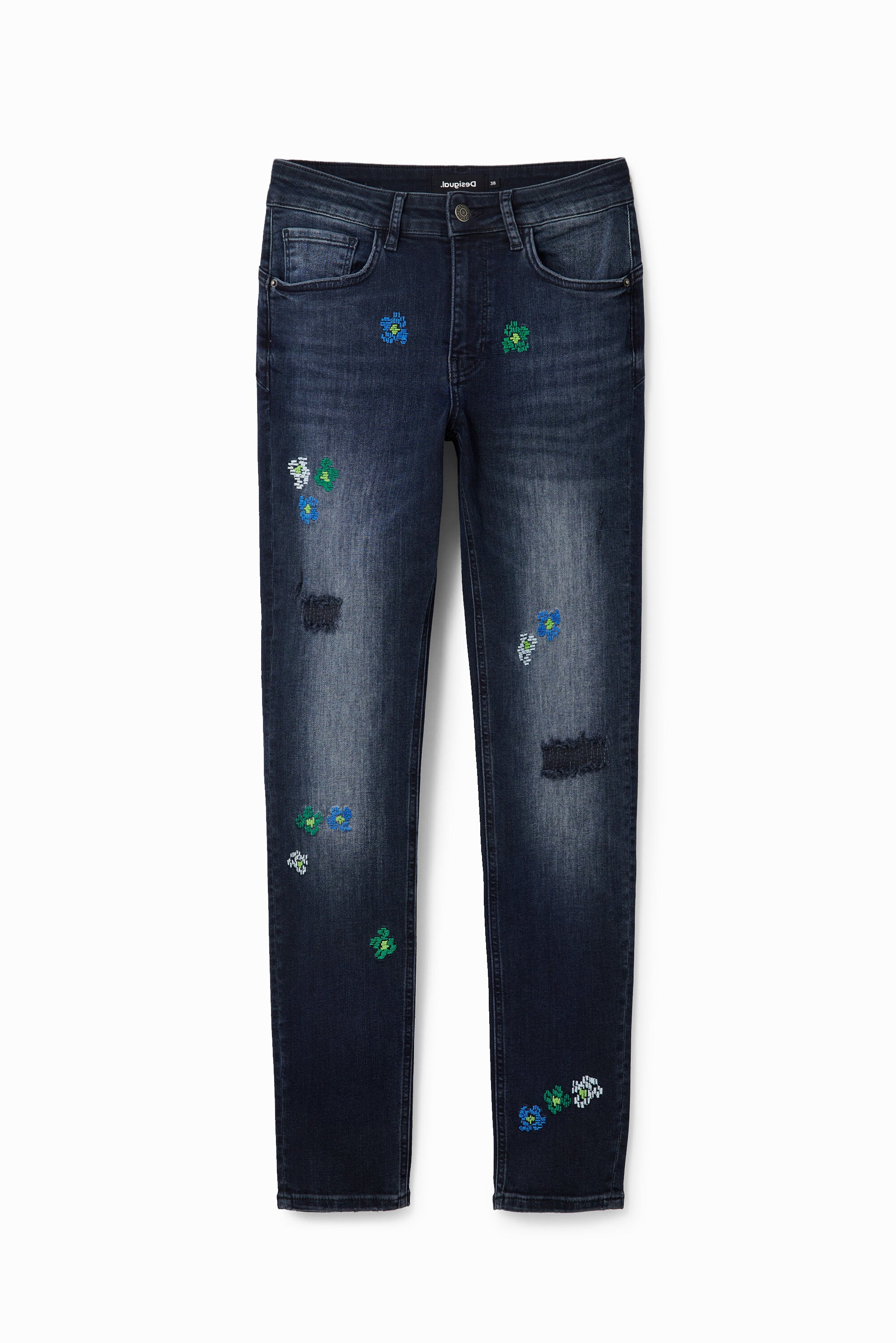 Desigual Push-up skinny jeans met borduursels in zwart