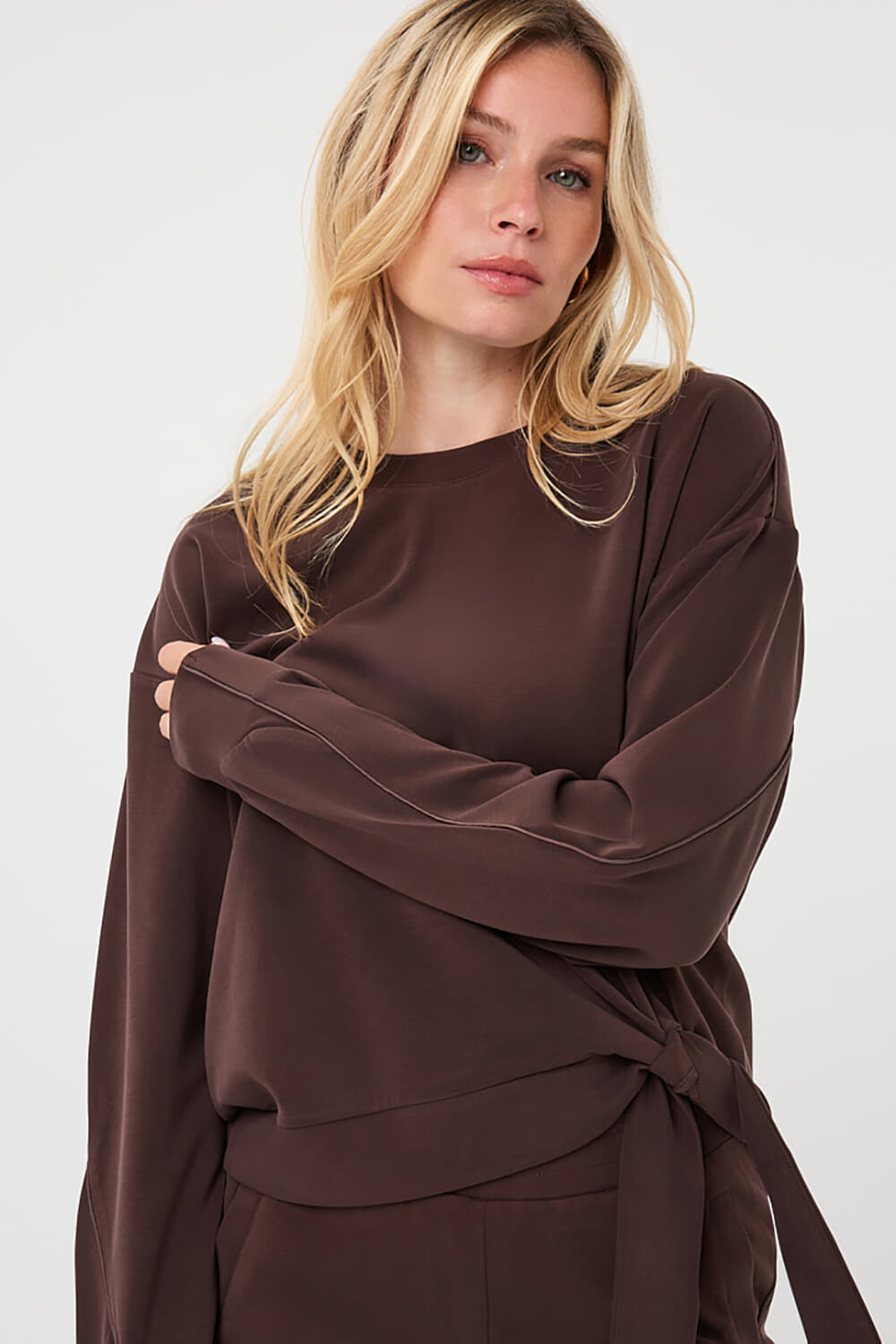 Esqualo Sweater Modal Knot Detail Bruin dames