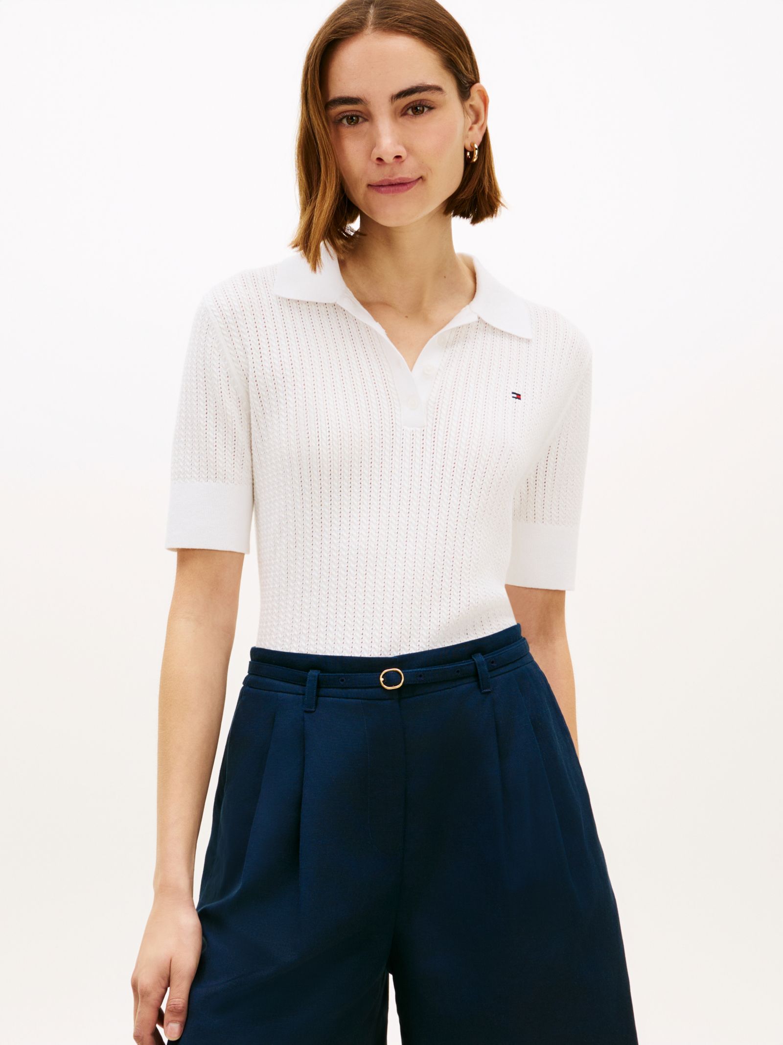 Tommy Hilfiger Ajour polotrui met korte mouwen