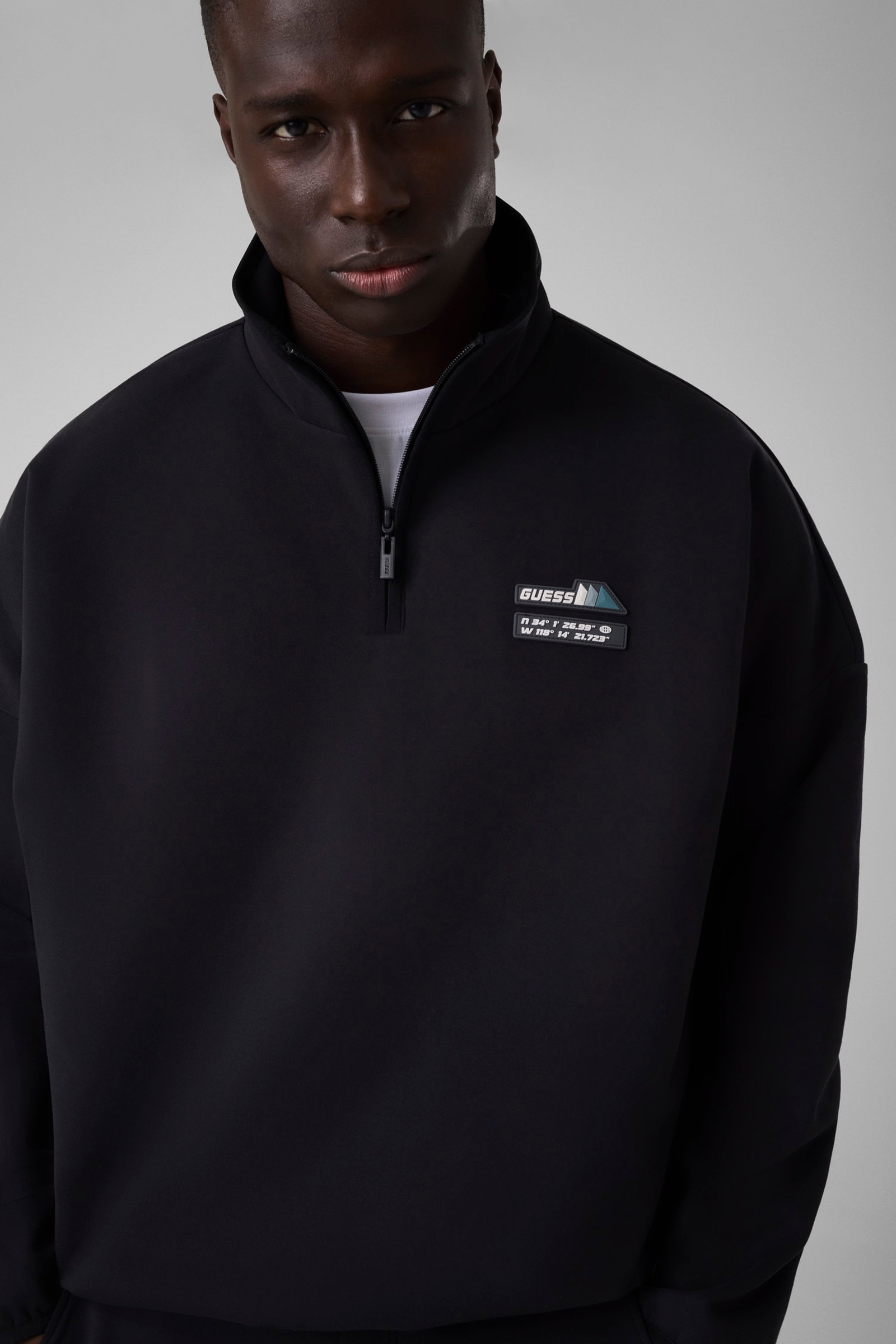 Guess Sweatshirt Met Halve Rits for men in zwart
