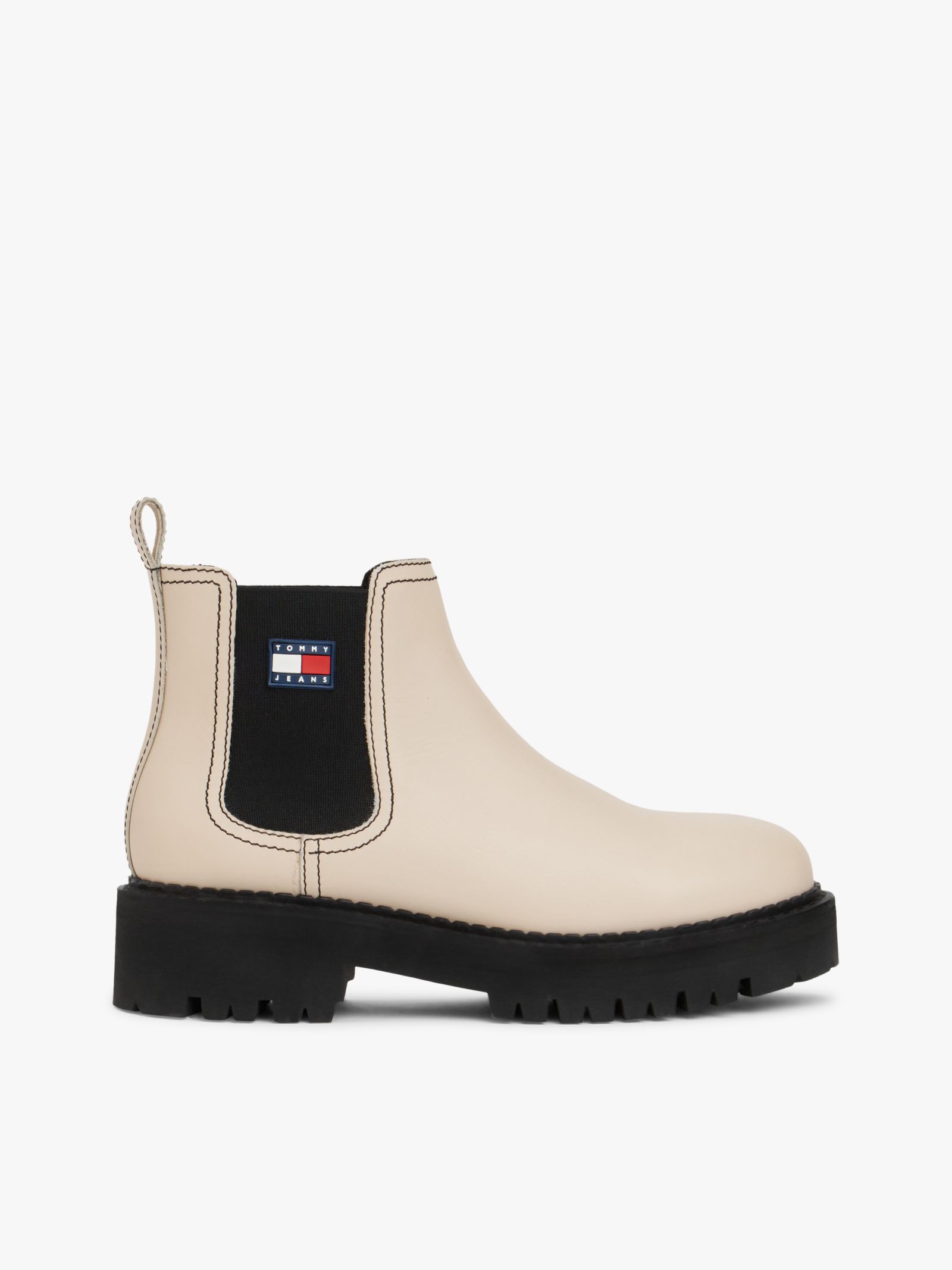 Tommy Jeans Leren Chelsea boot met profielzool en logo in beige