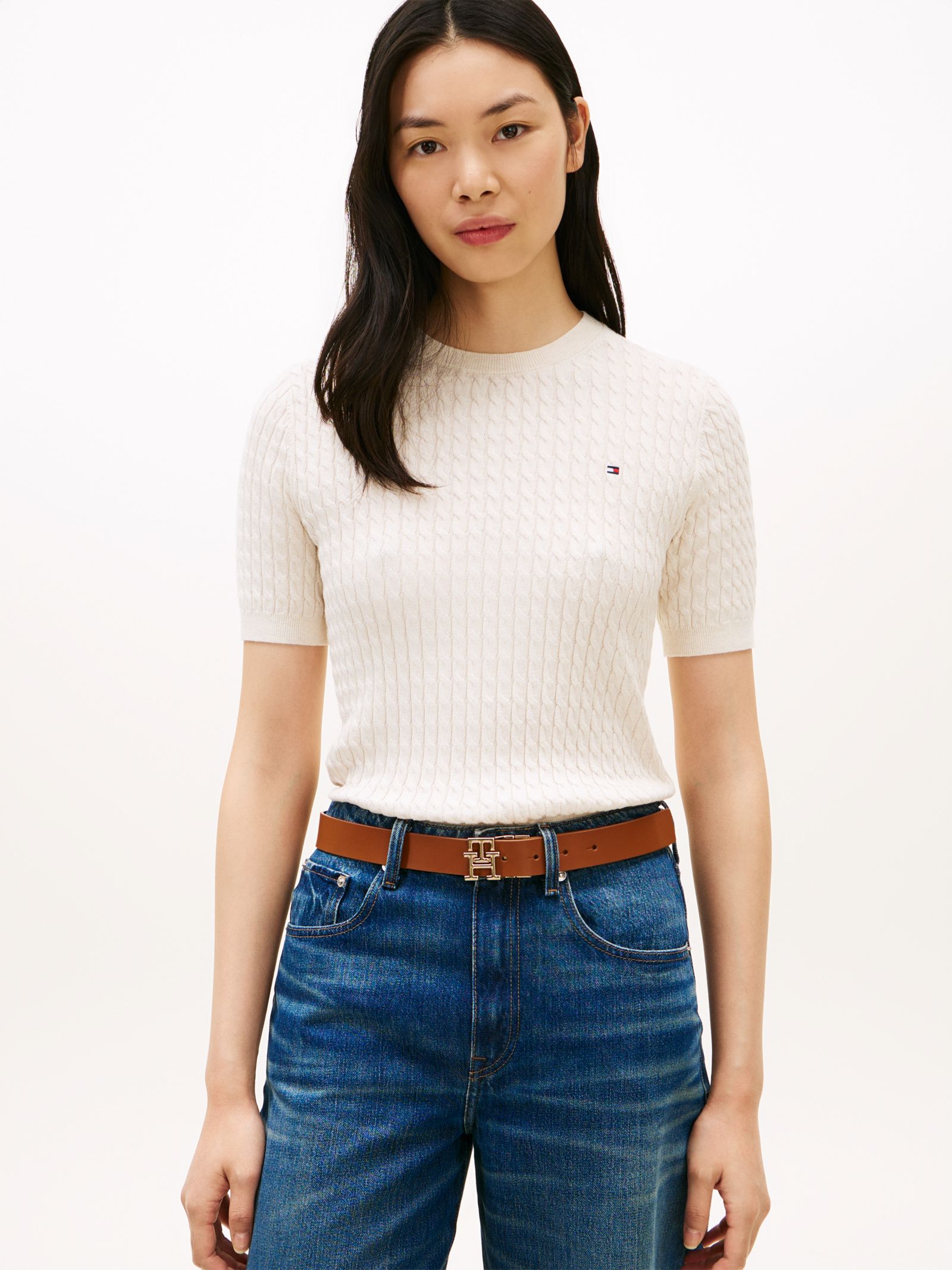 Tommy Hilfiger Kabelgebreide trui met korte mouwen