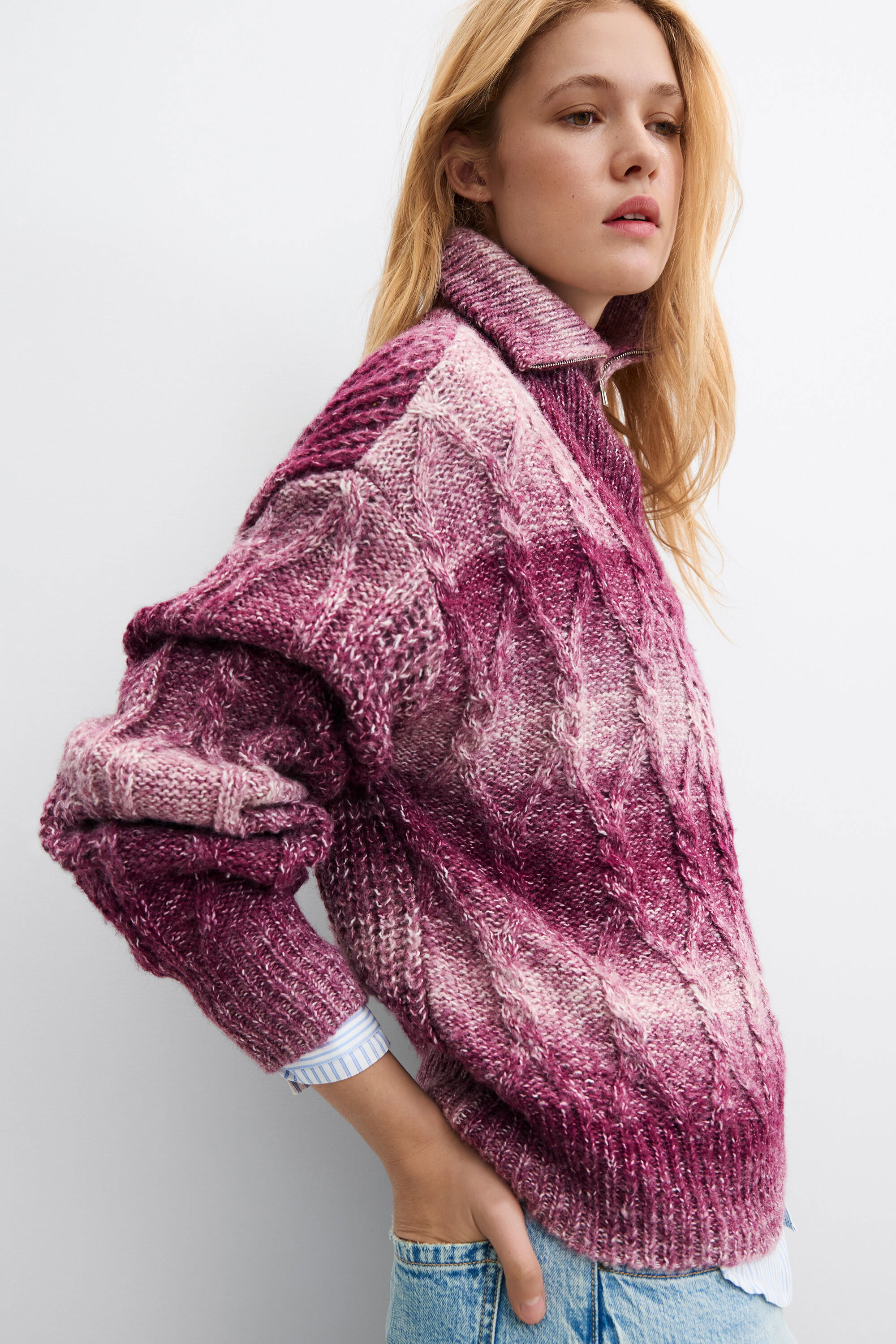 Desigual Dikgebreide trui met rits
