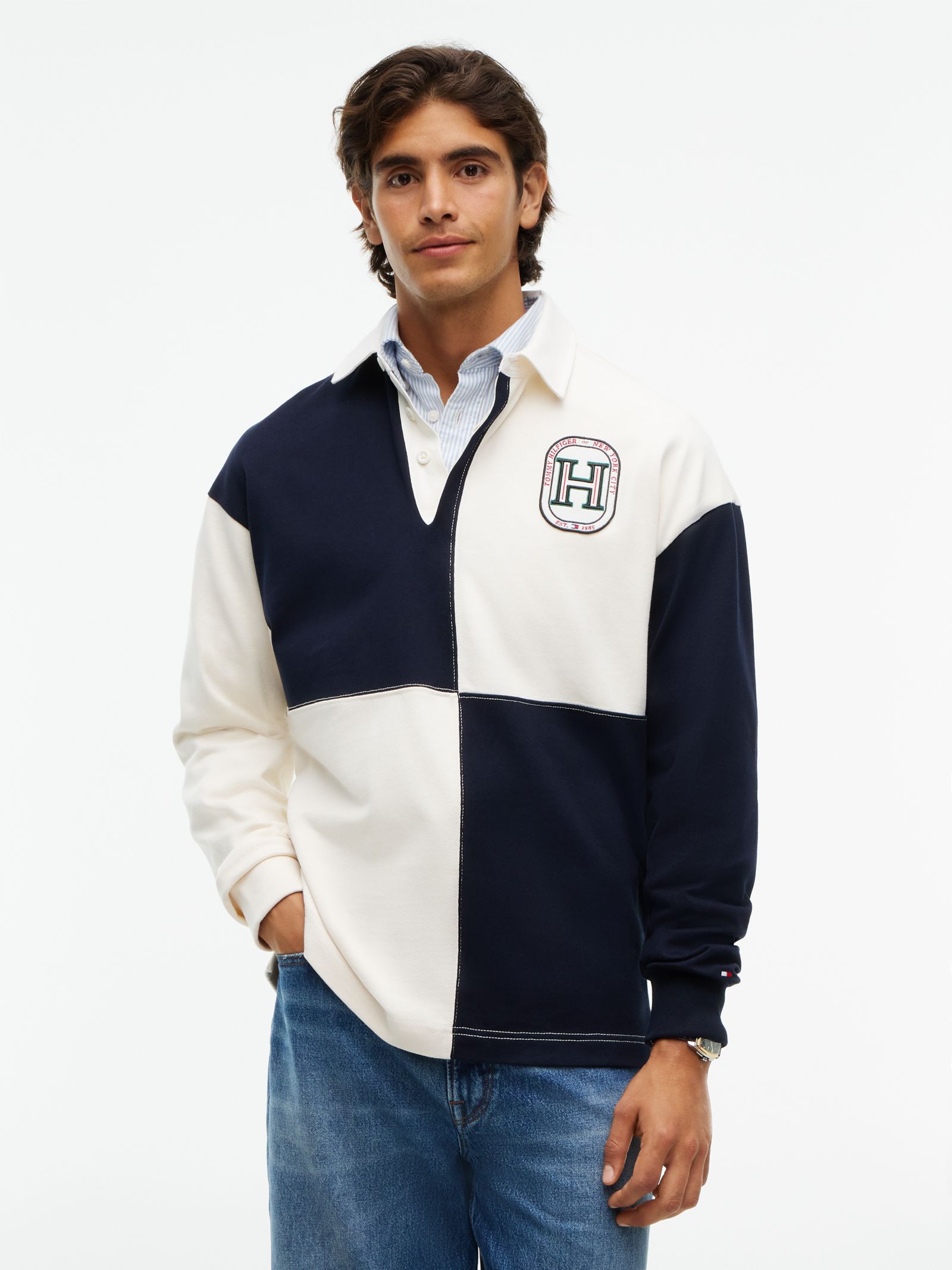 Tommy Hilfiger Relaxed Varsity Rugbyshirt met colour blocking