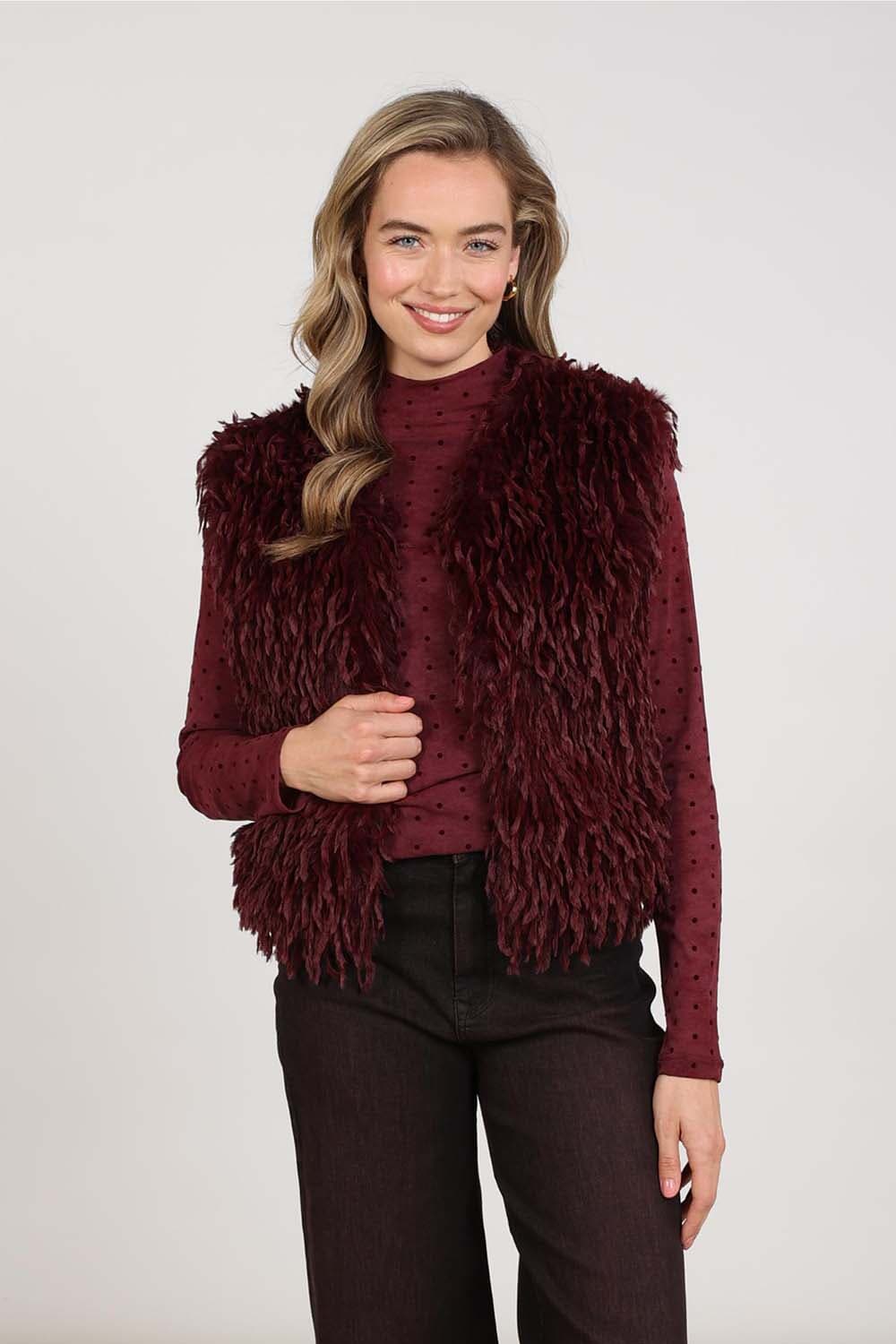 Nukus Gilet Mila Feather Bordeaux Rood dames