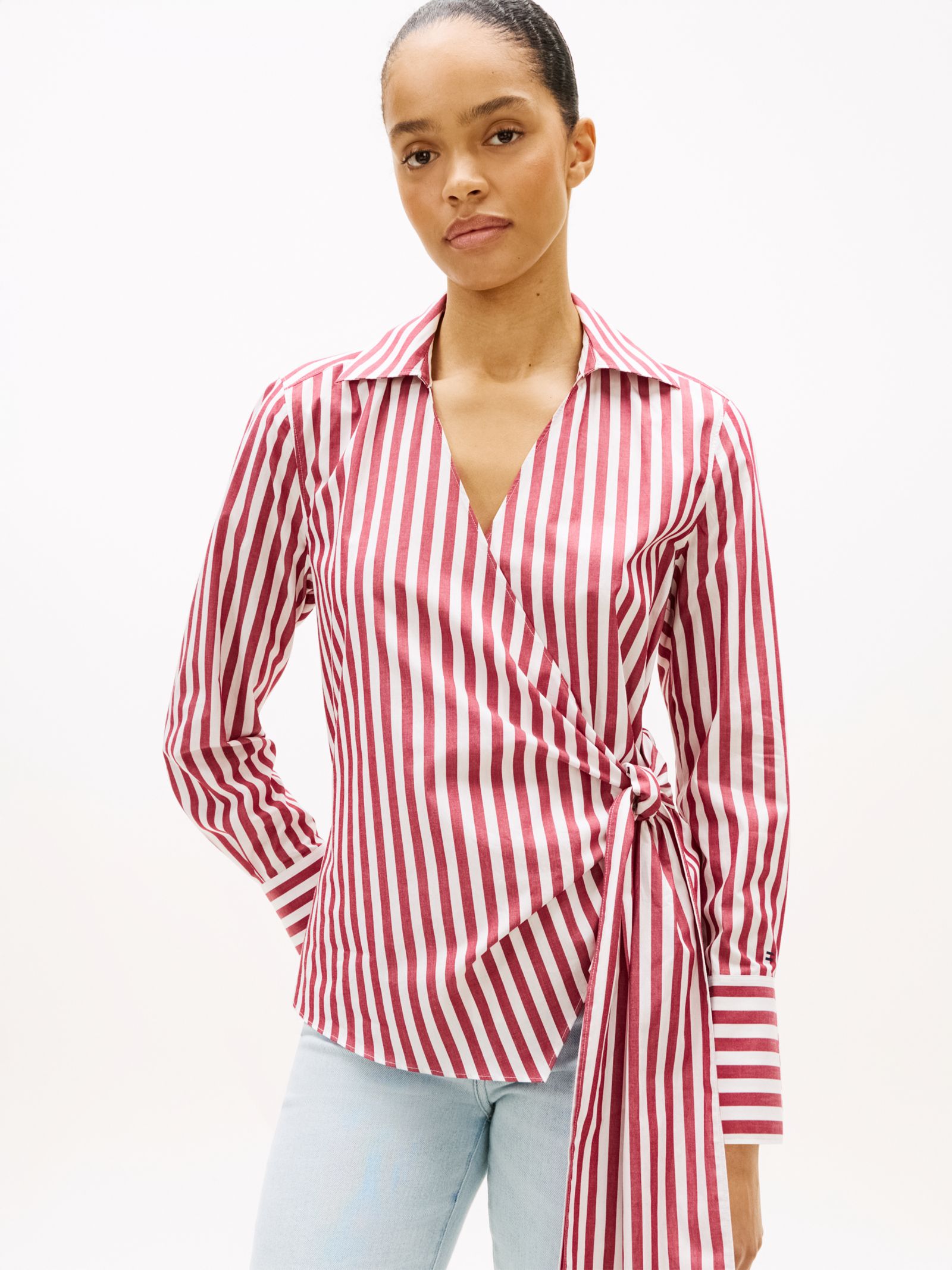 Tommy Hilfiger Geknoopt slim fit poplin overhemd met overslag in rood