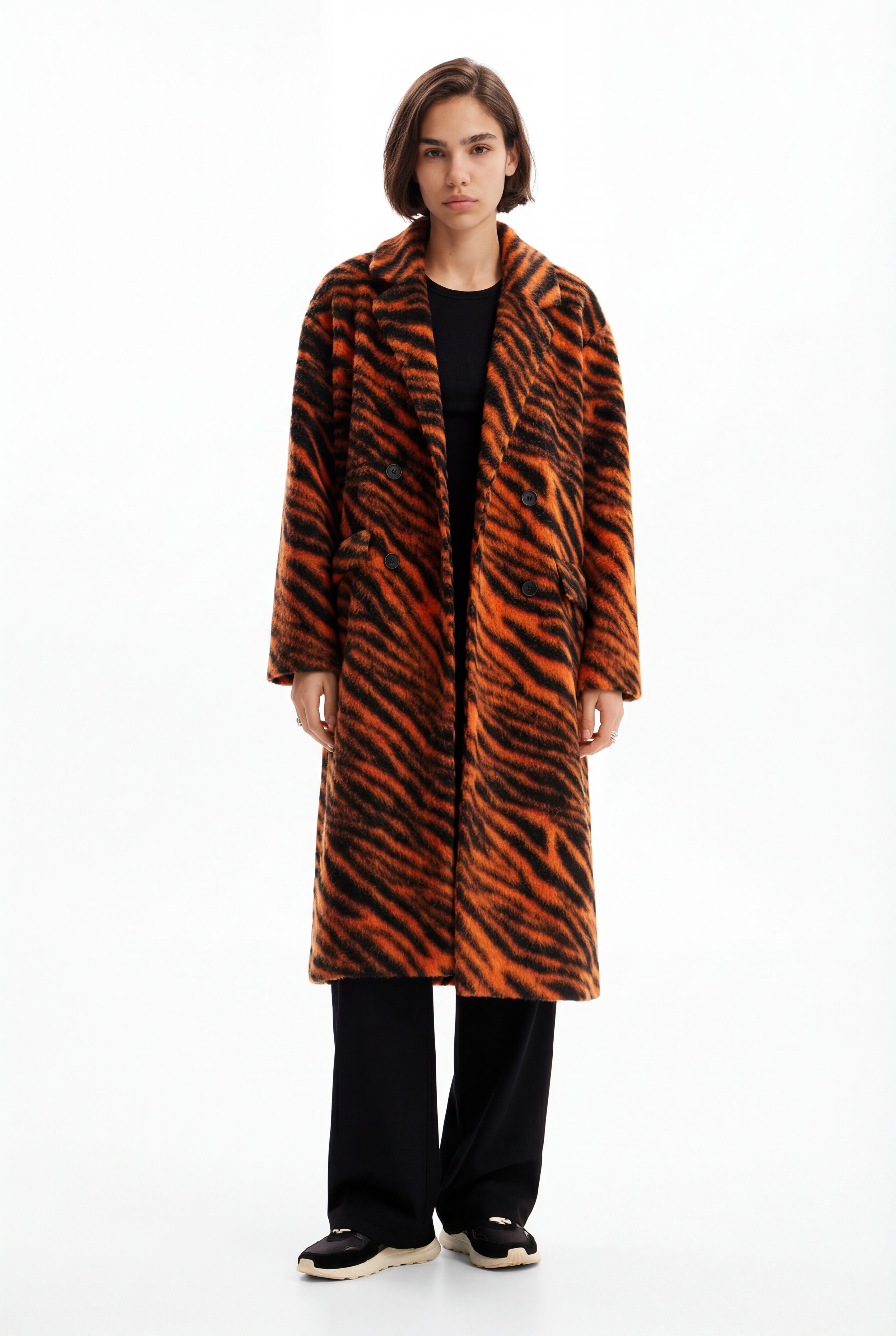 Desigual Lange wollen jas tijgerprint