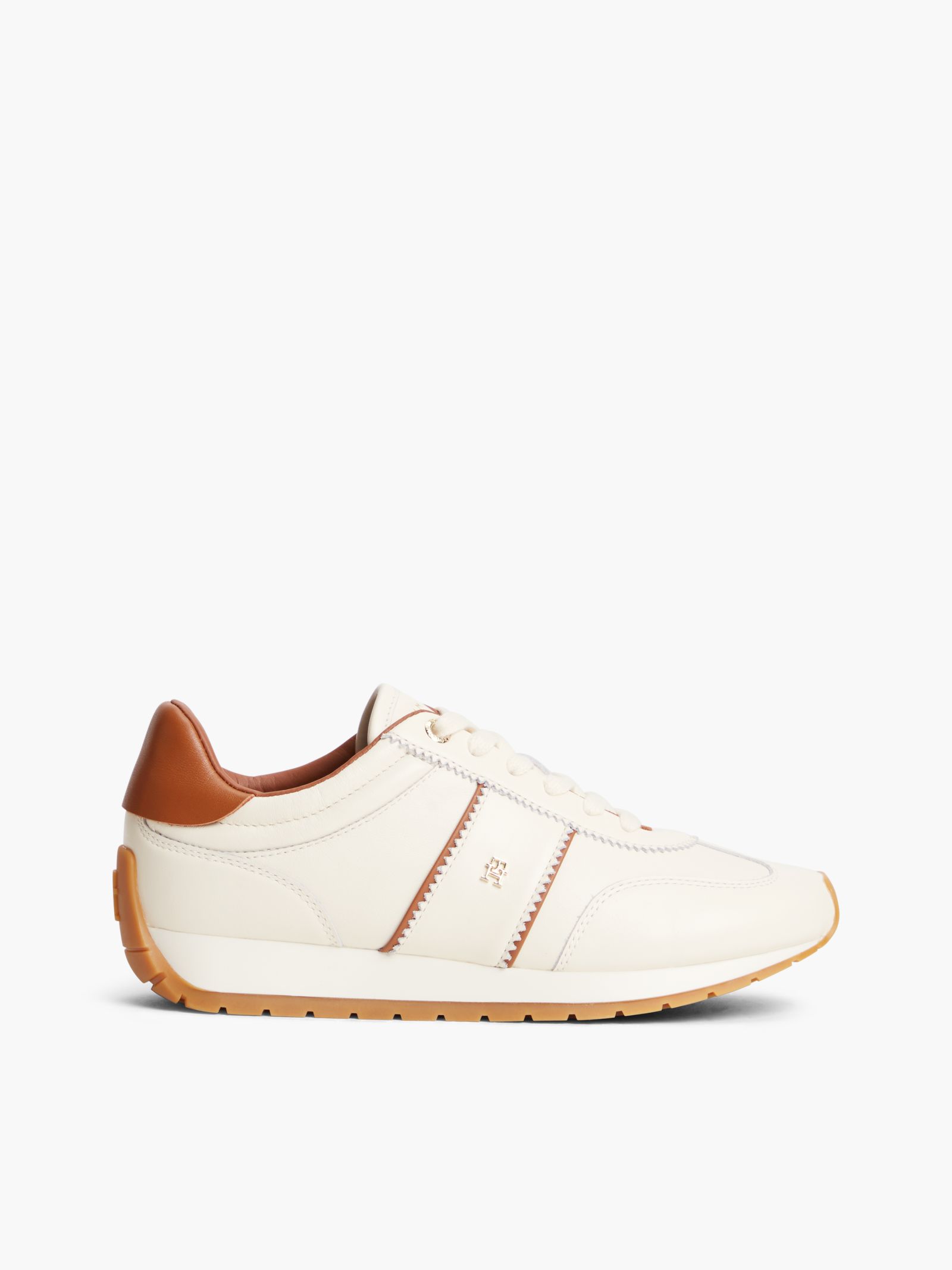 Tommy Hilfiger Leren Sneaker Met Rubberen TH Monogram in beige