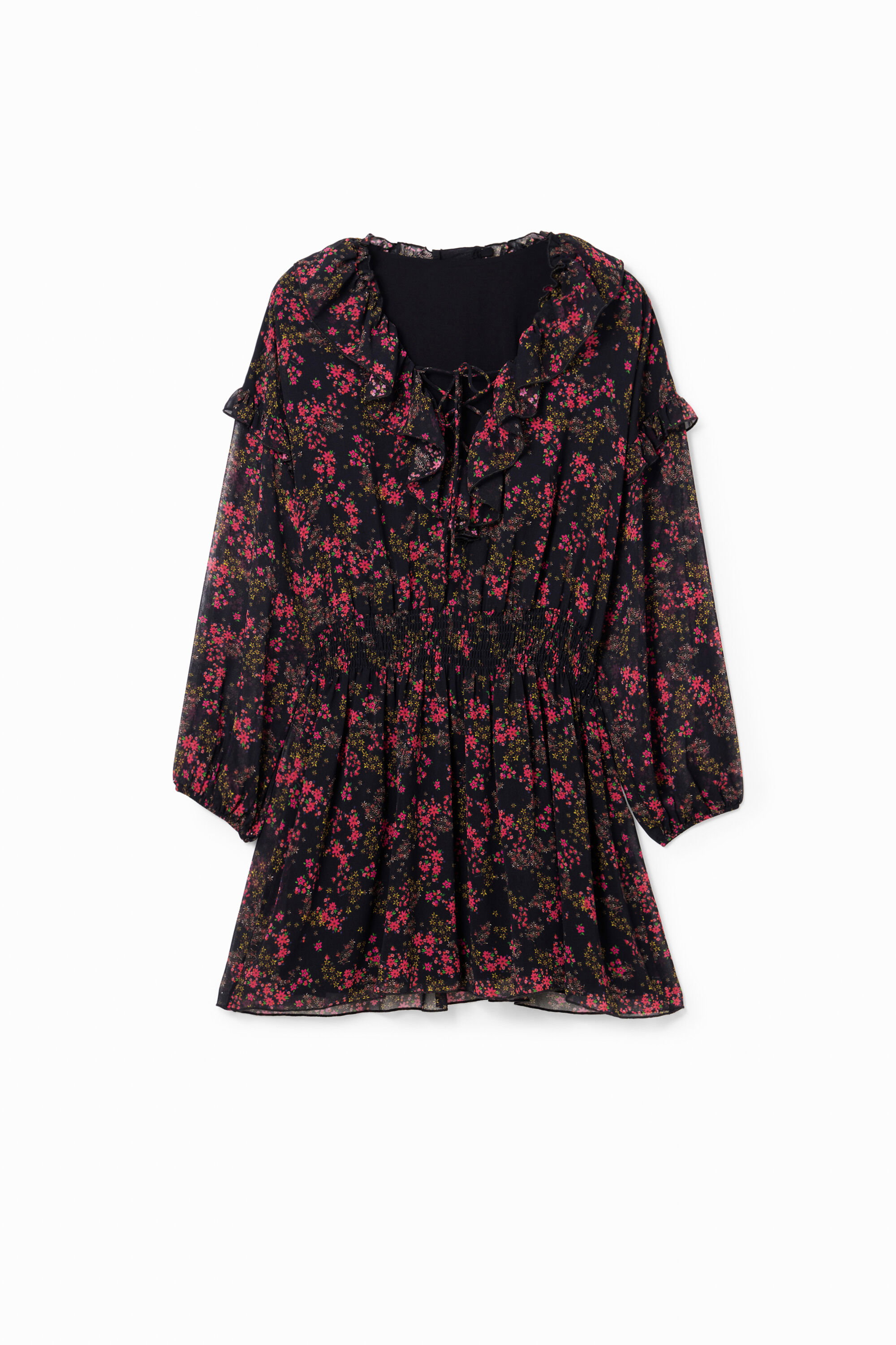 Desigual Korte jurk met chiffon en bloemen in zwart