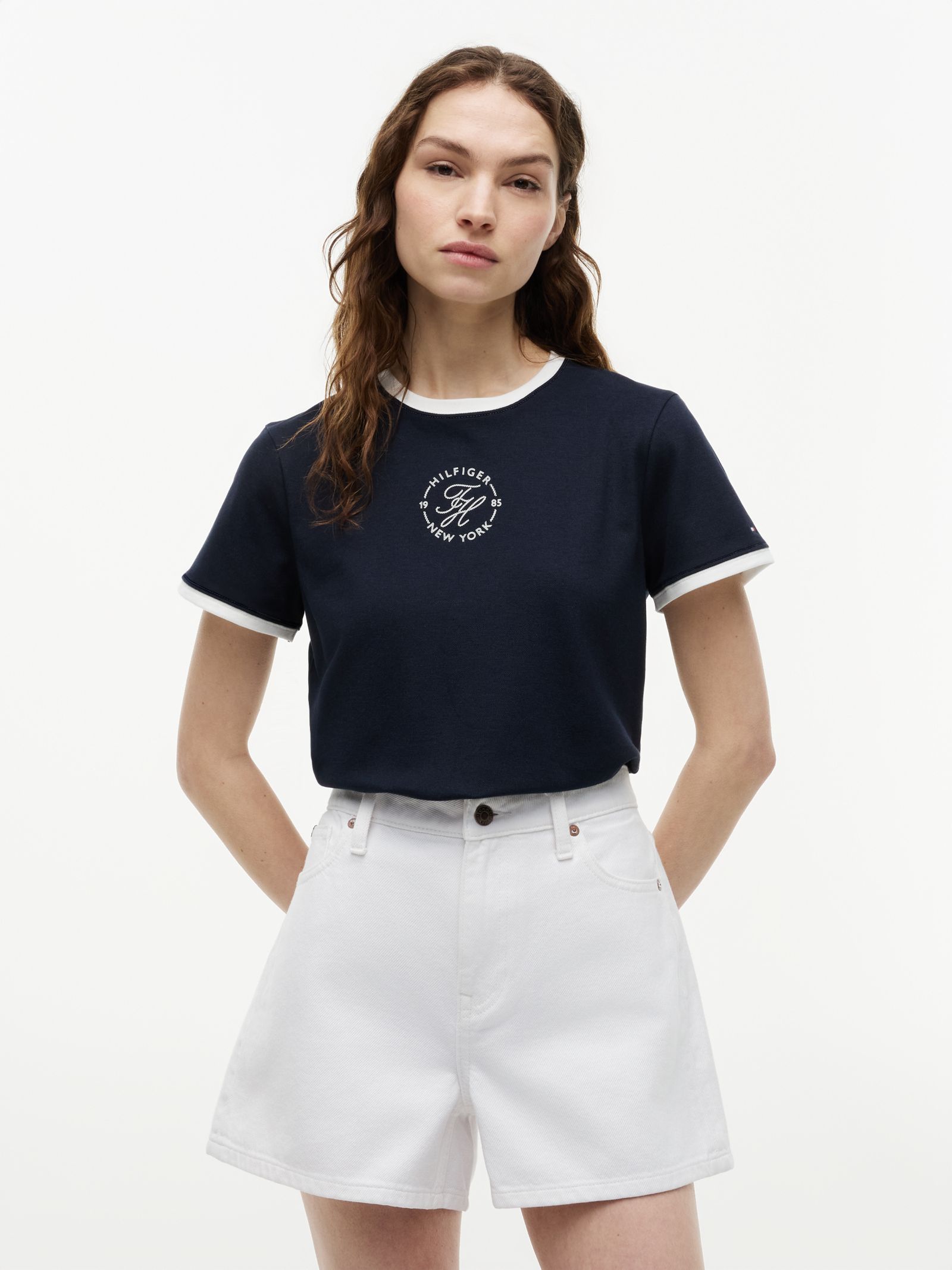 Tommy Hilfiger Ringer T-shirt met geborduurd logo in marine
