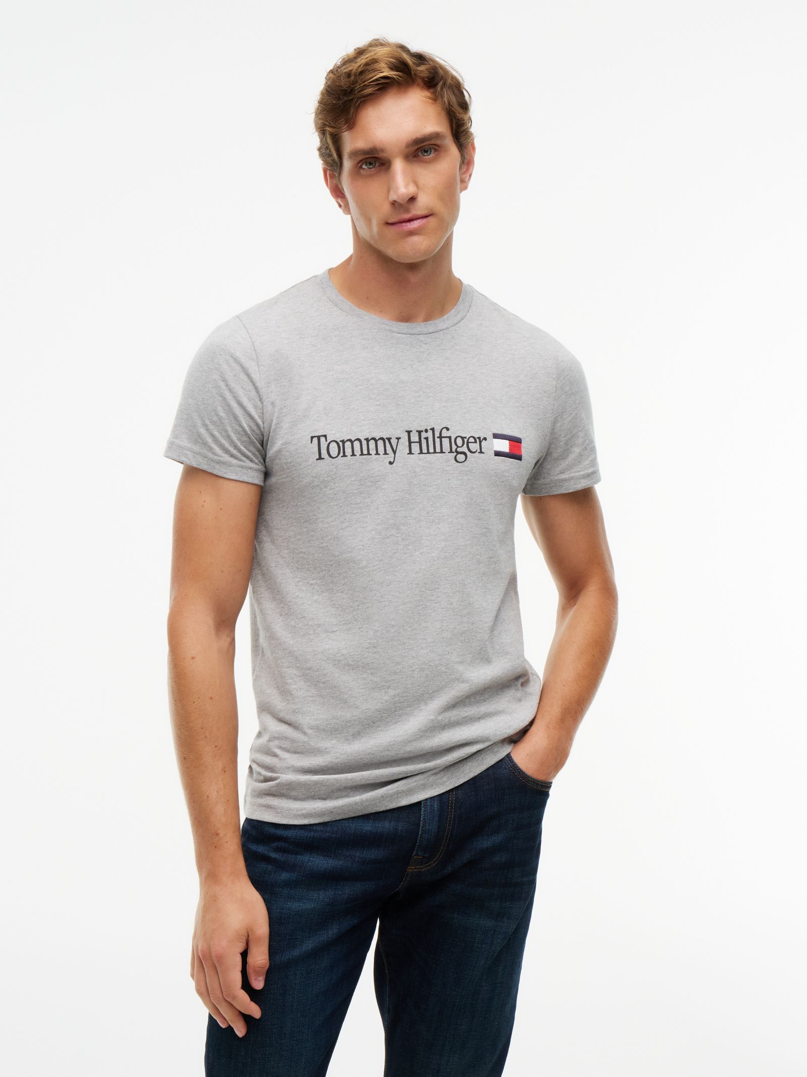 Tommy Hilfiger slim fit jersey T-shirt met logo in grijs