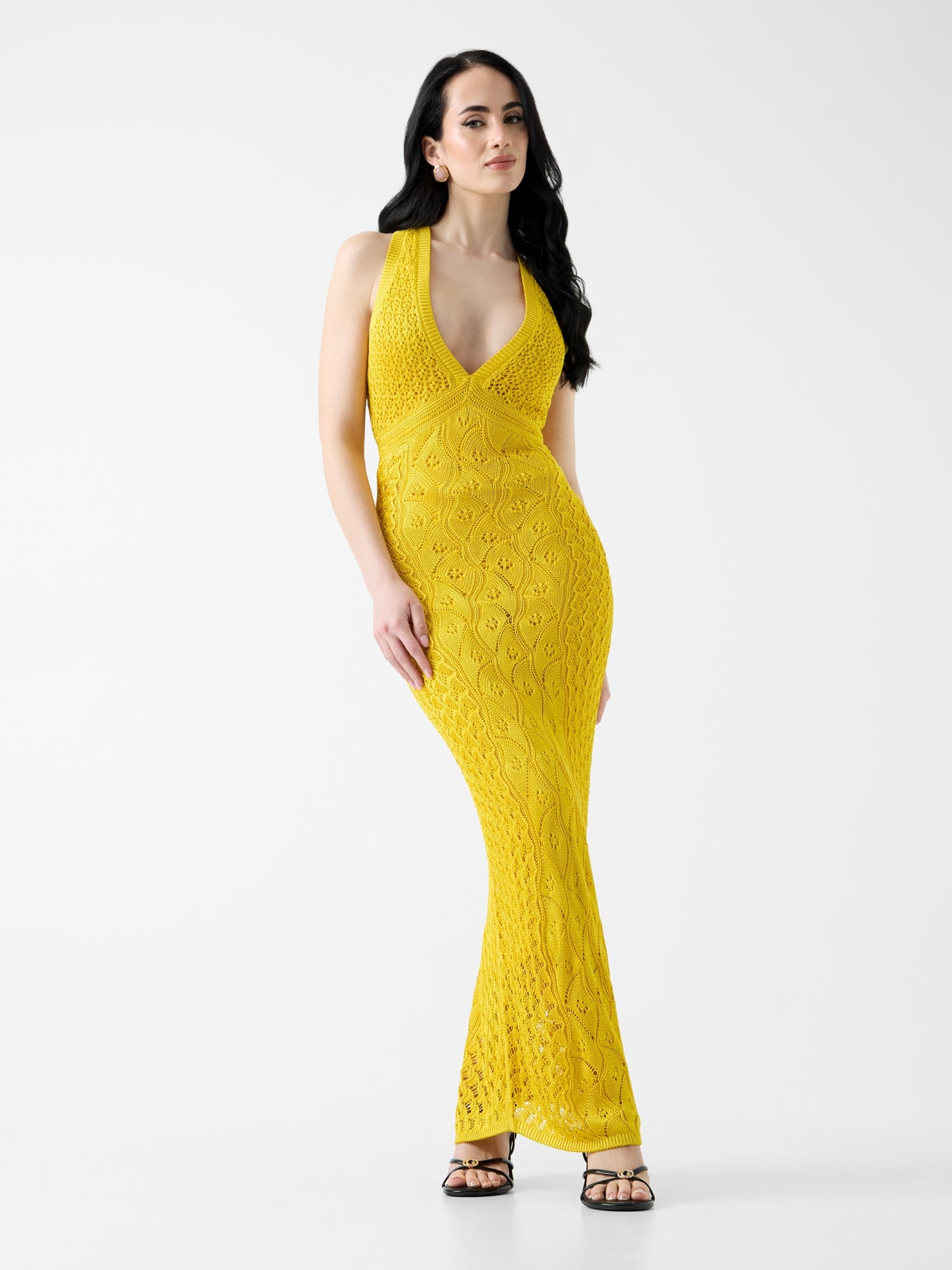 Guess Gebreid Lang Dress in geel